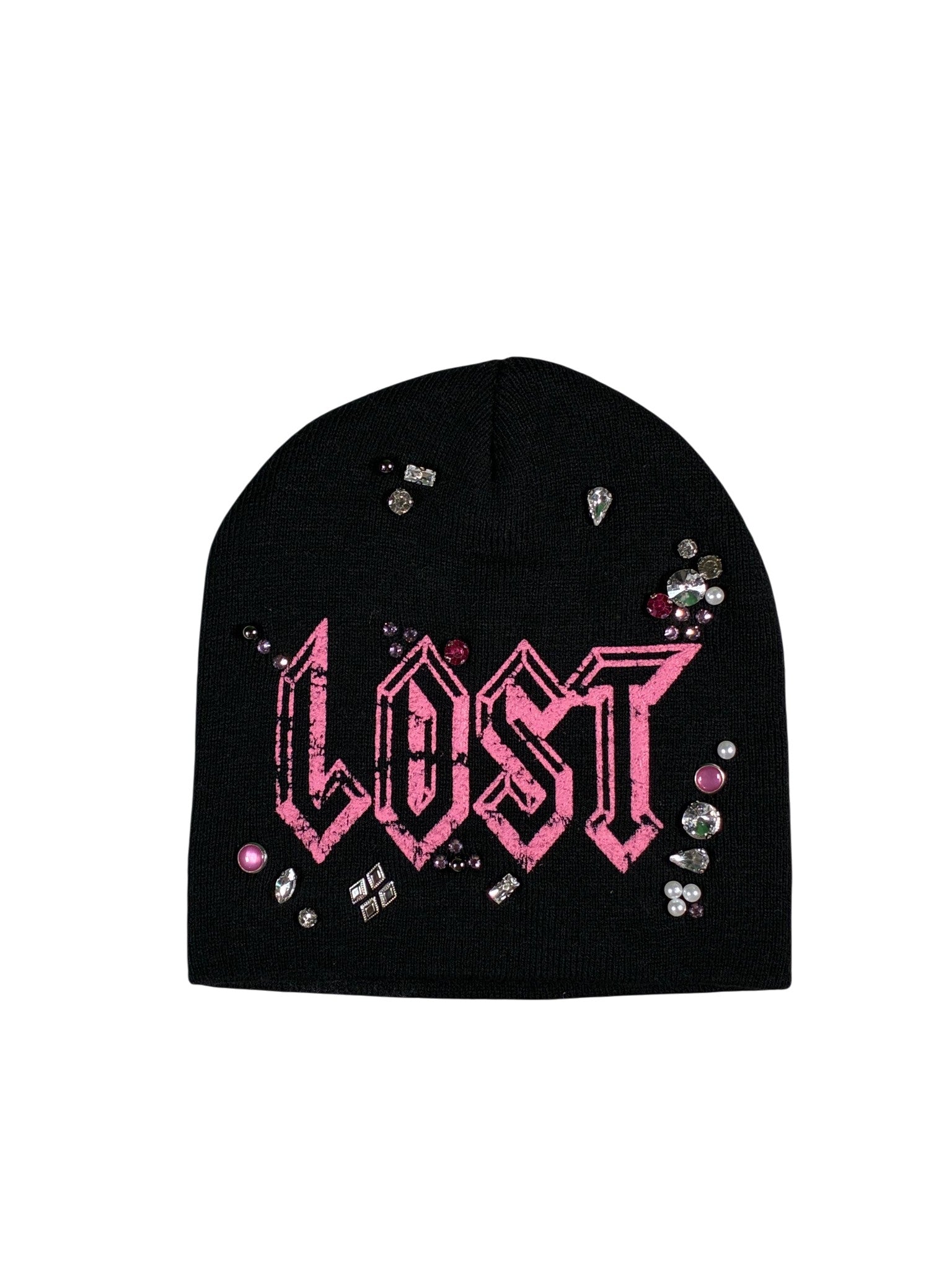 Lost Intricacy 'Clear Rhinestone' Black & Pink Beanie