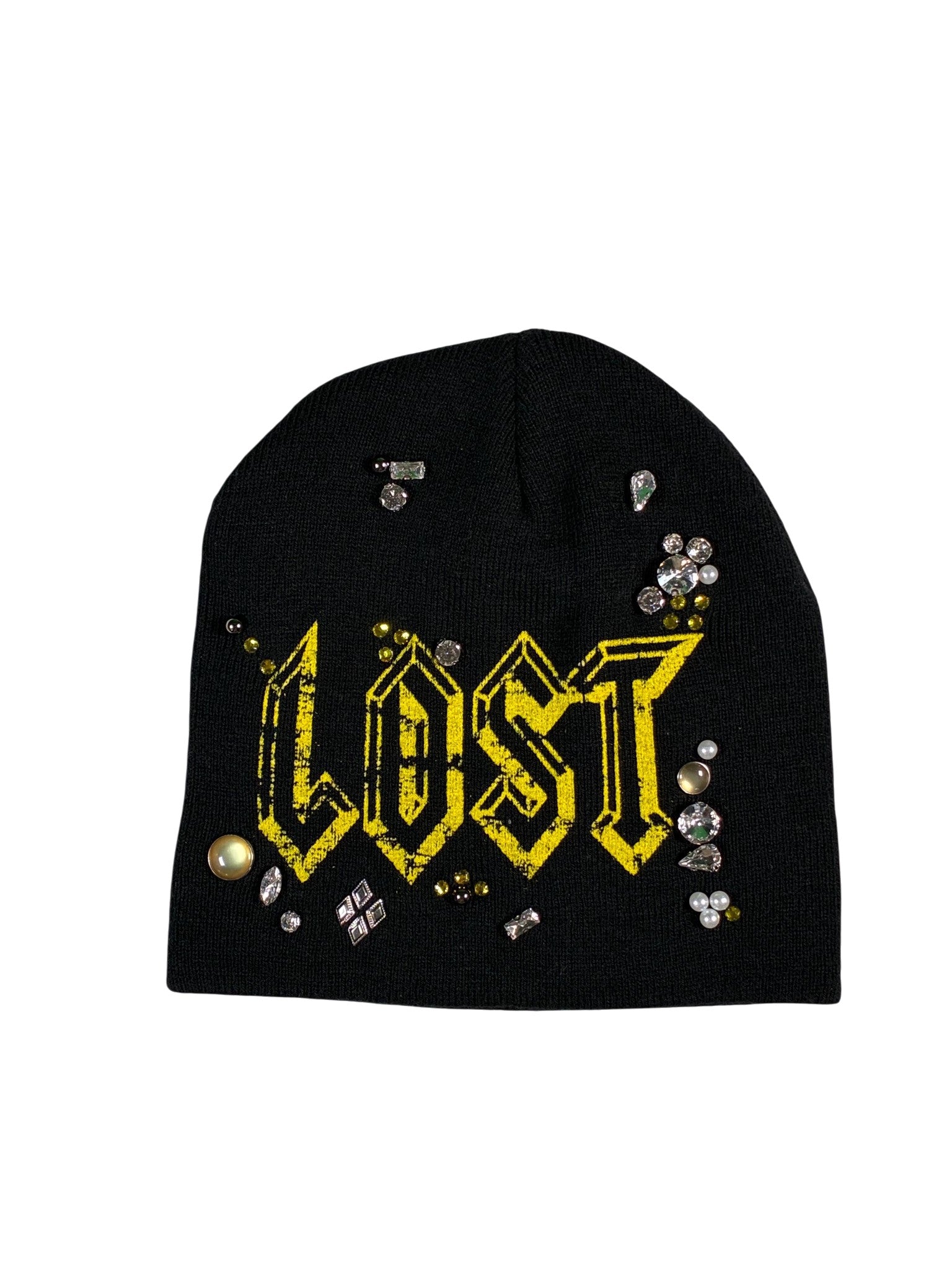 Lost Intricacy 'Clear Rhinestone' Black & Yellow Beanie