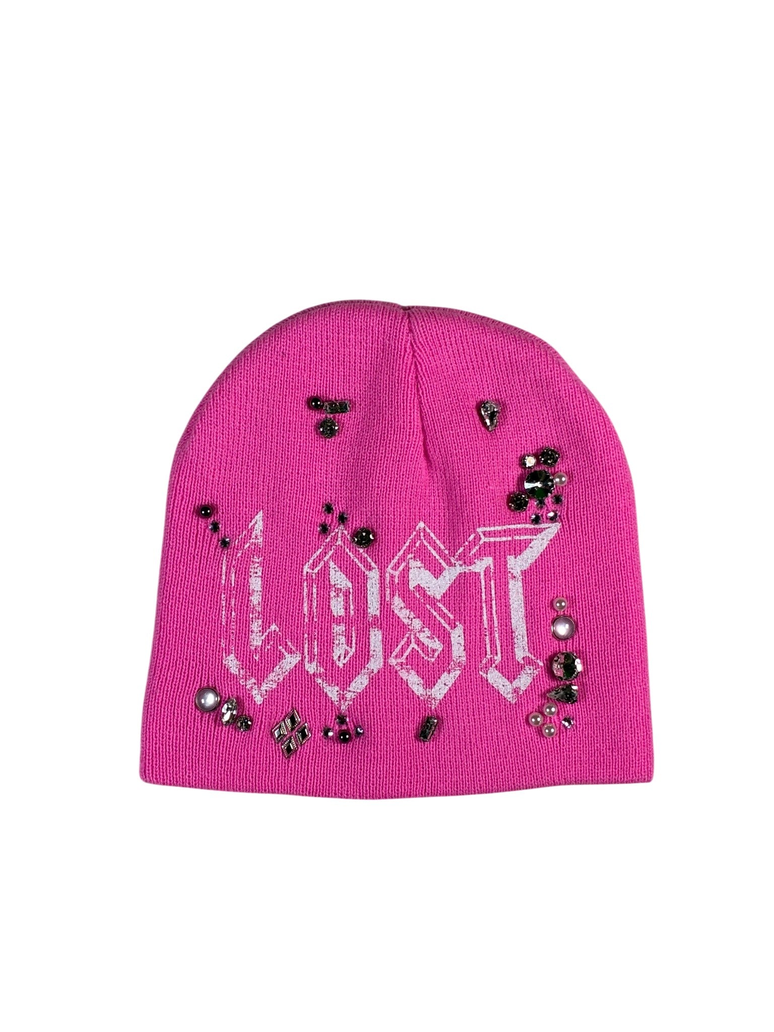 Lost Intricacy 'Clear Rhinestone' Pink & Silver Beanie