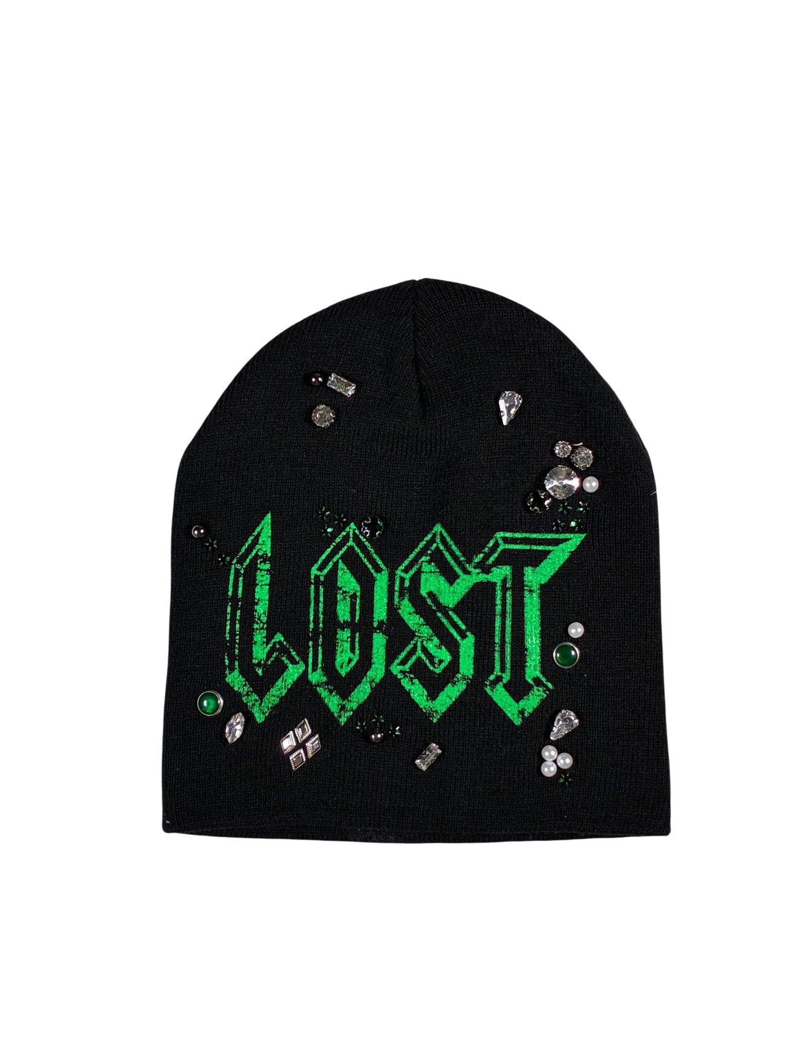 Lost Intricacy 'Emerald & Clear Rhinestone' Emerald & Black Beanie
