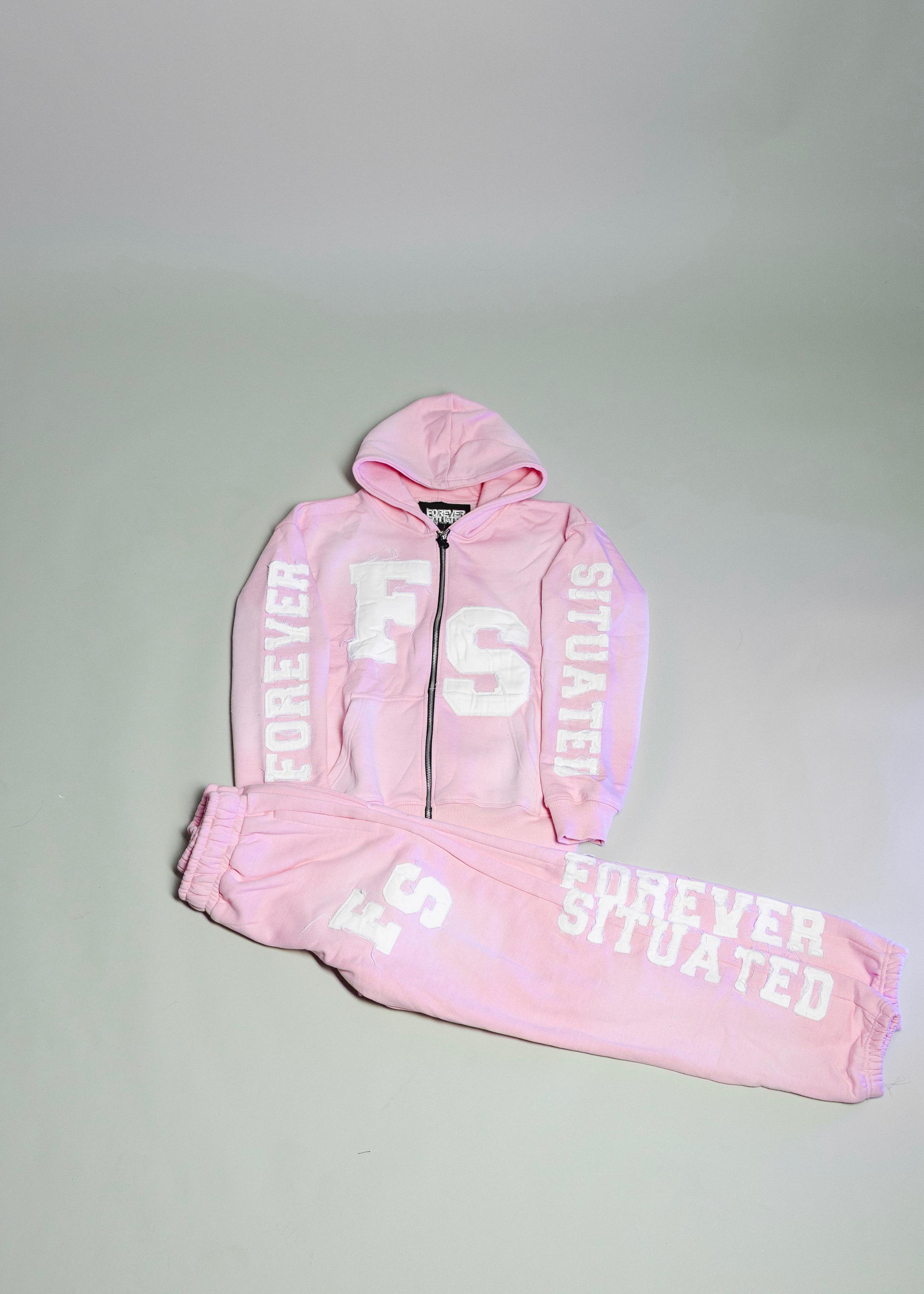 Forever Situated 'Logo' Pink & White Sweatsuit