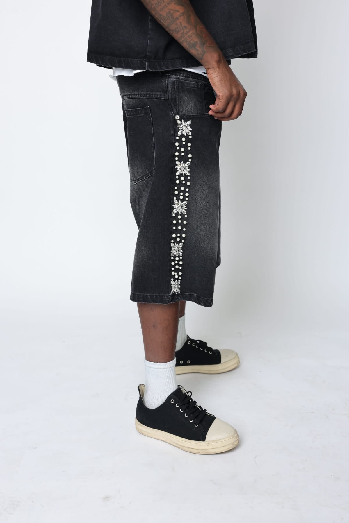 Fraternal Desires 'Concrete Pearl' Black Jeans Shorts
