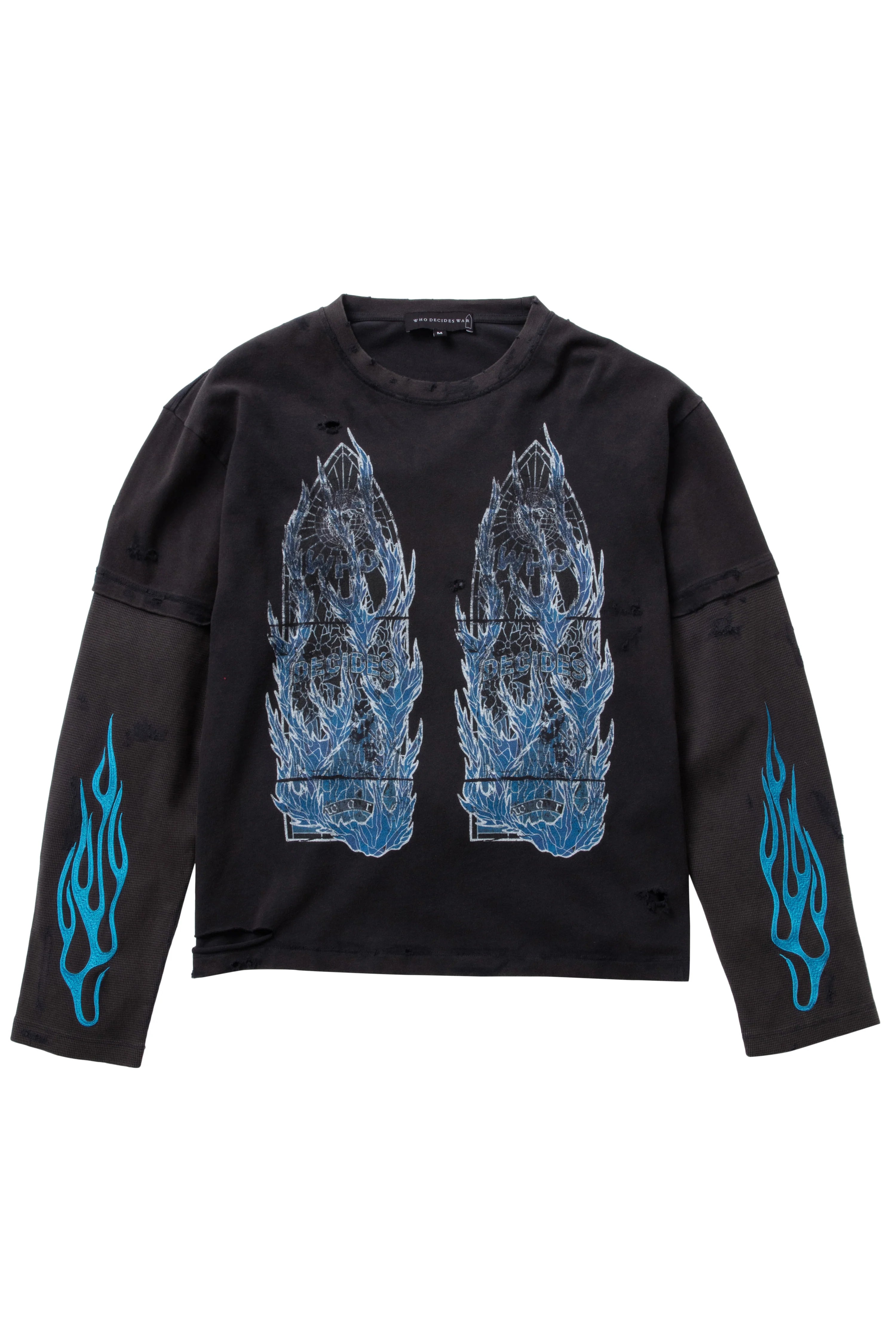 Who Decides War 'Flame Glass' Black & Blue Thermal Double LS Tee