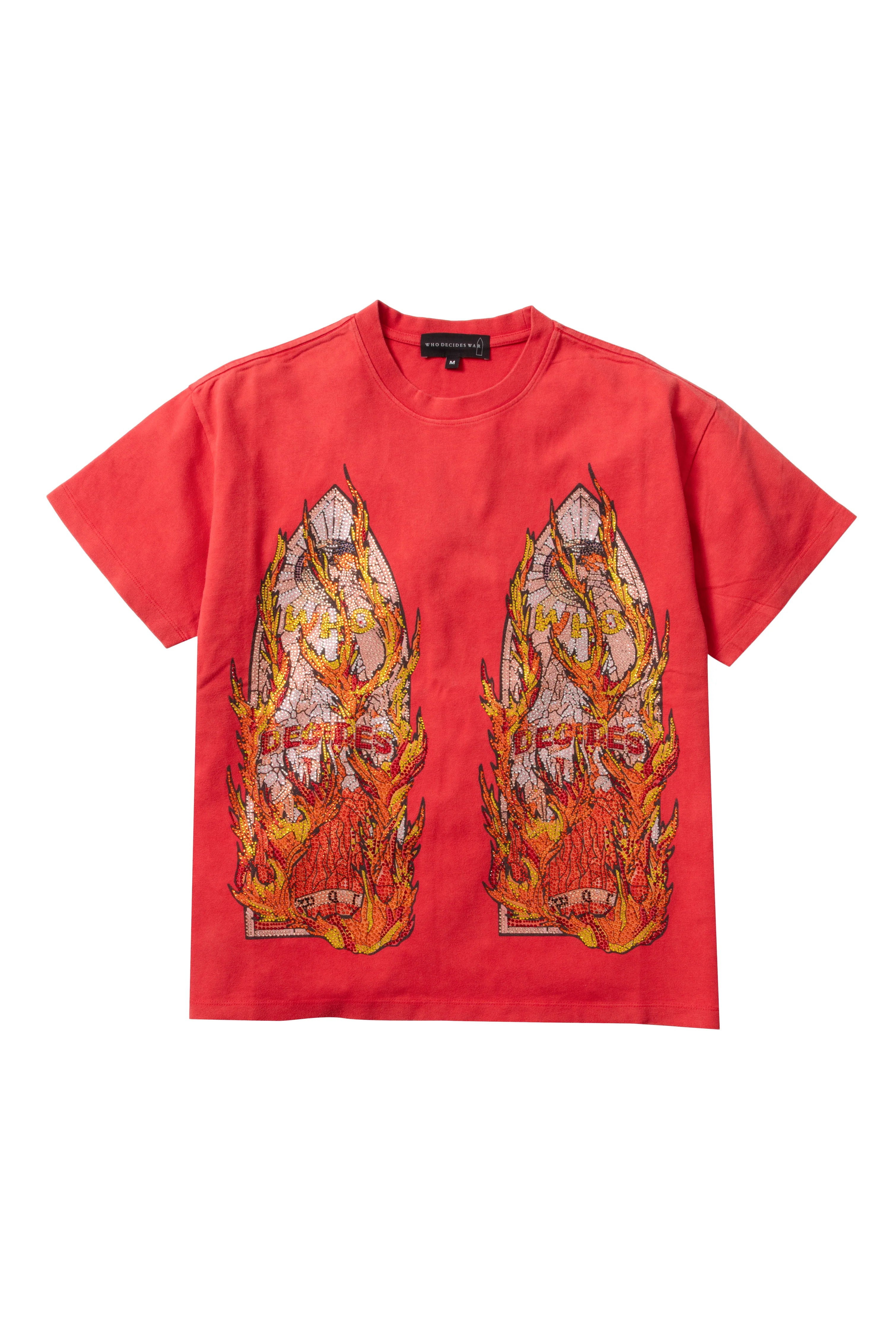 Who Decides War 'Flame Glass' Red Rhinestone Tee