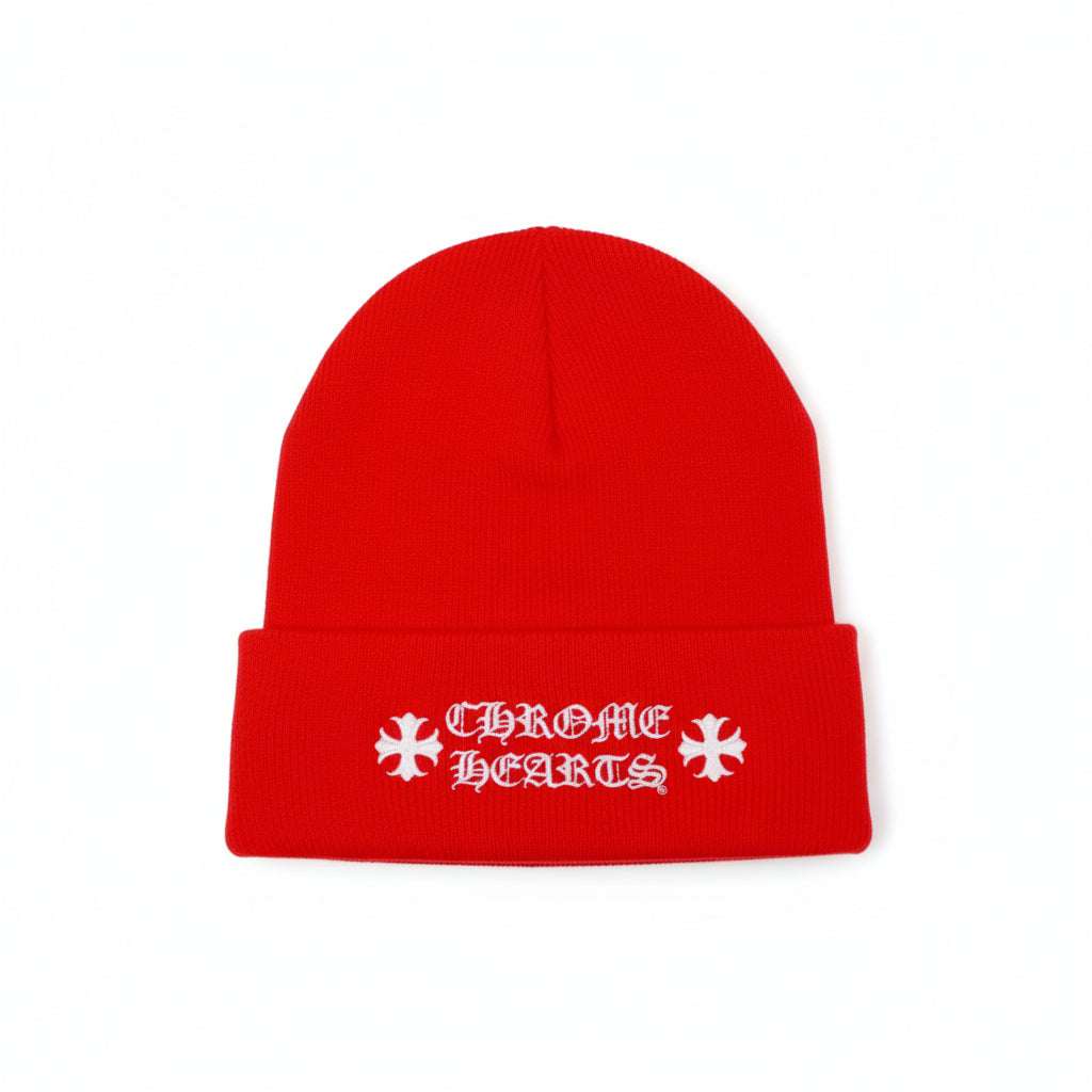 Chrome Hearts 'Plus Logo' Red & White Beanie