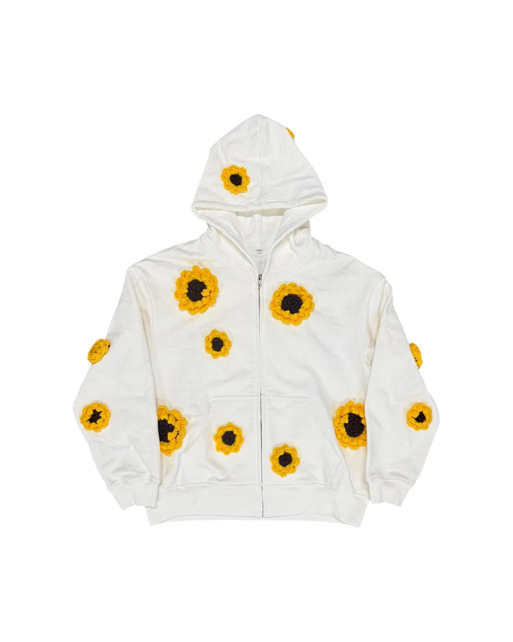 Arkyve Sunflower Patch Crochet White Hoodie