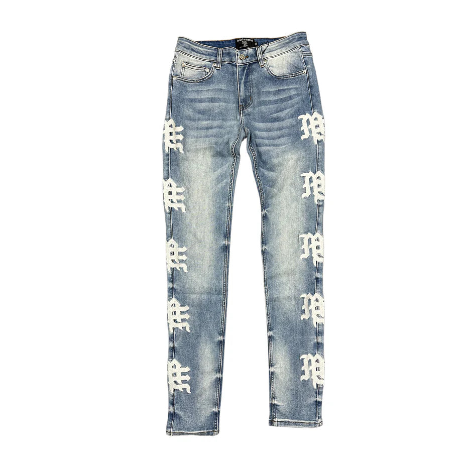 Mixed Emotions Monogram Blue Wash Jeans