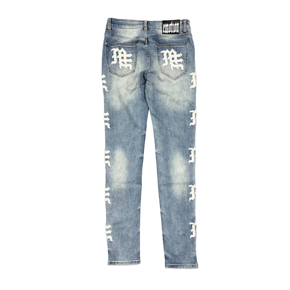 Mixed Emotions Monogram Blue Wash Jeans