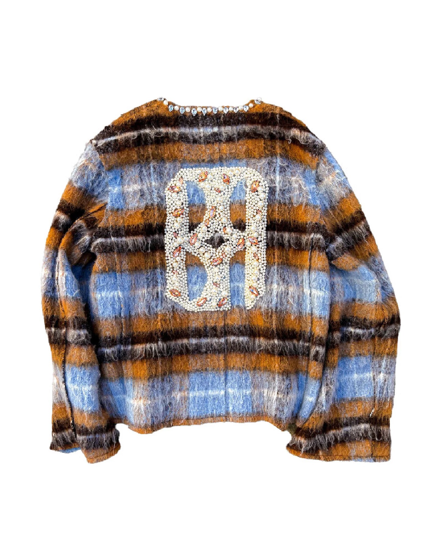 Birth of Royal Child Rhinestone Blue Plaid Mohair Jacket