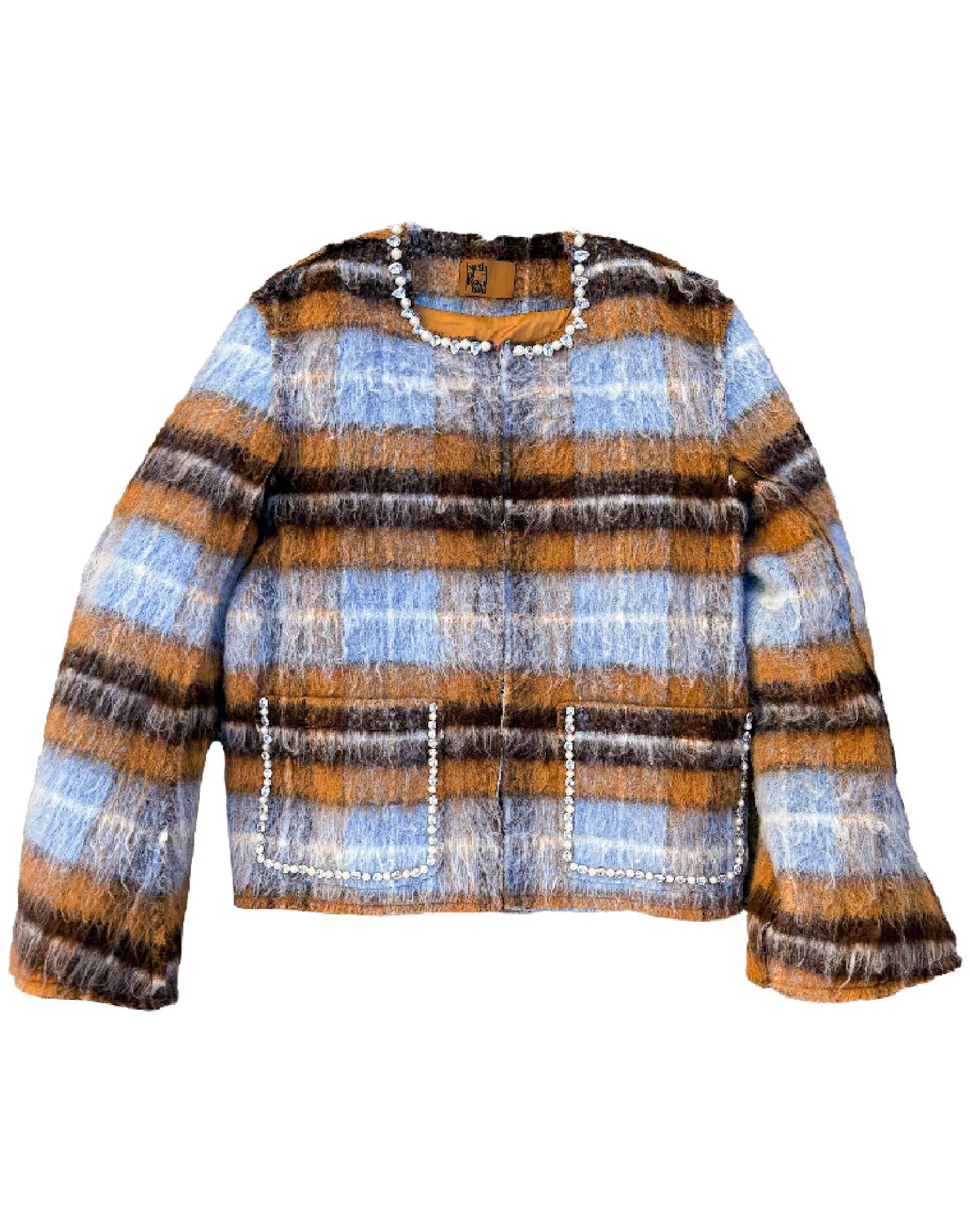 Birth of Royal Child Rhinestone Blue Plaid Mohair Jacket