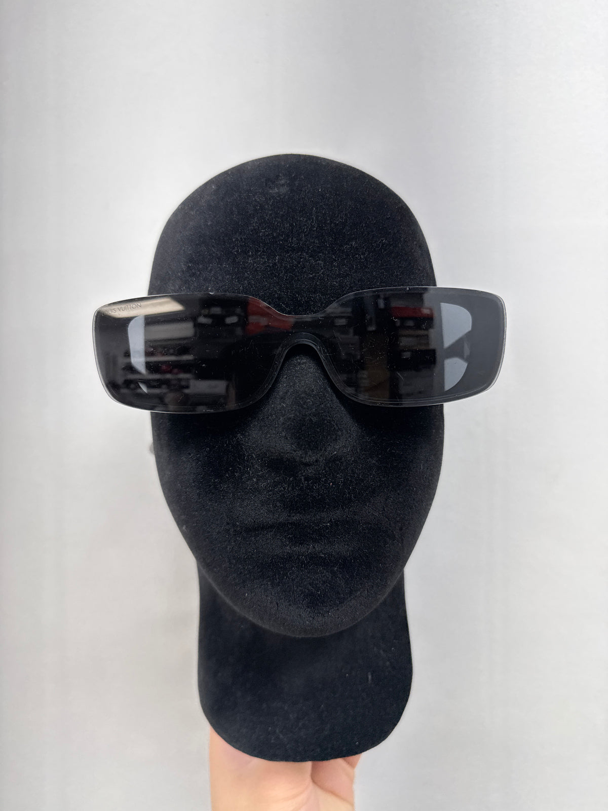 Louis Vuitton Black Gold Script Low Rectangle Sunglasses