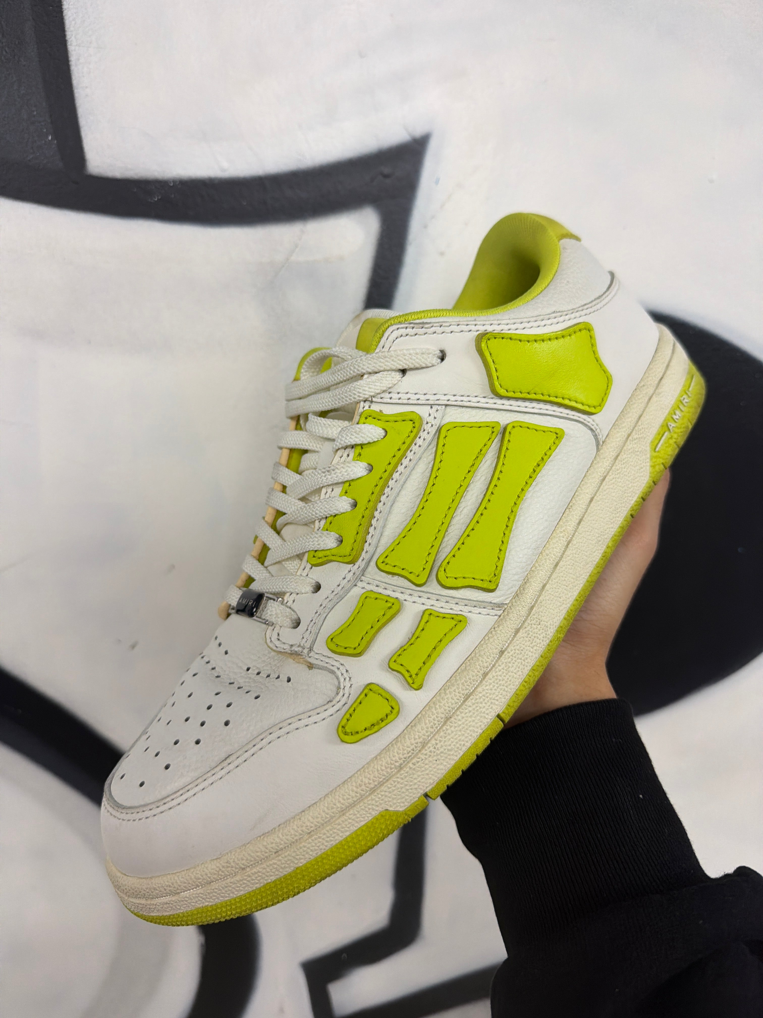 Amiri White Lime Skel Top Low Sneakers