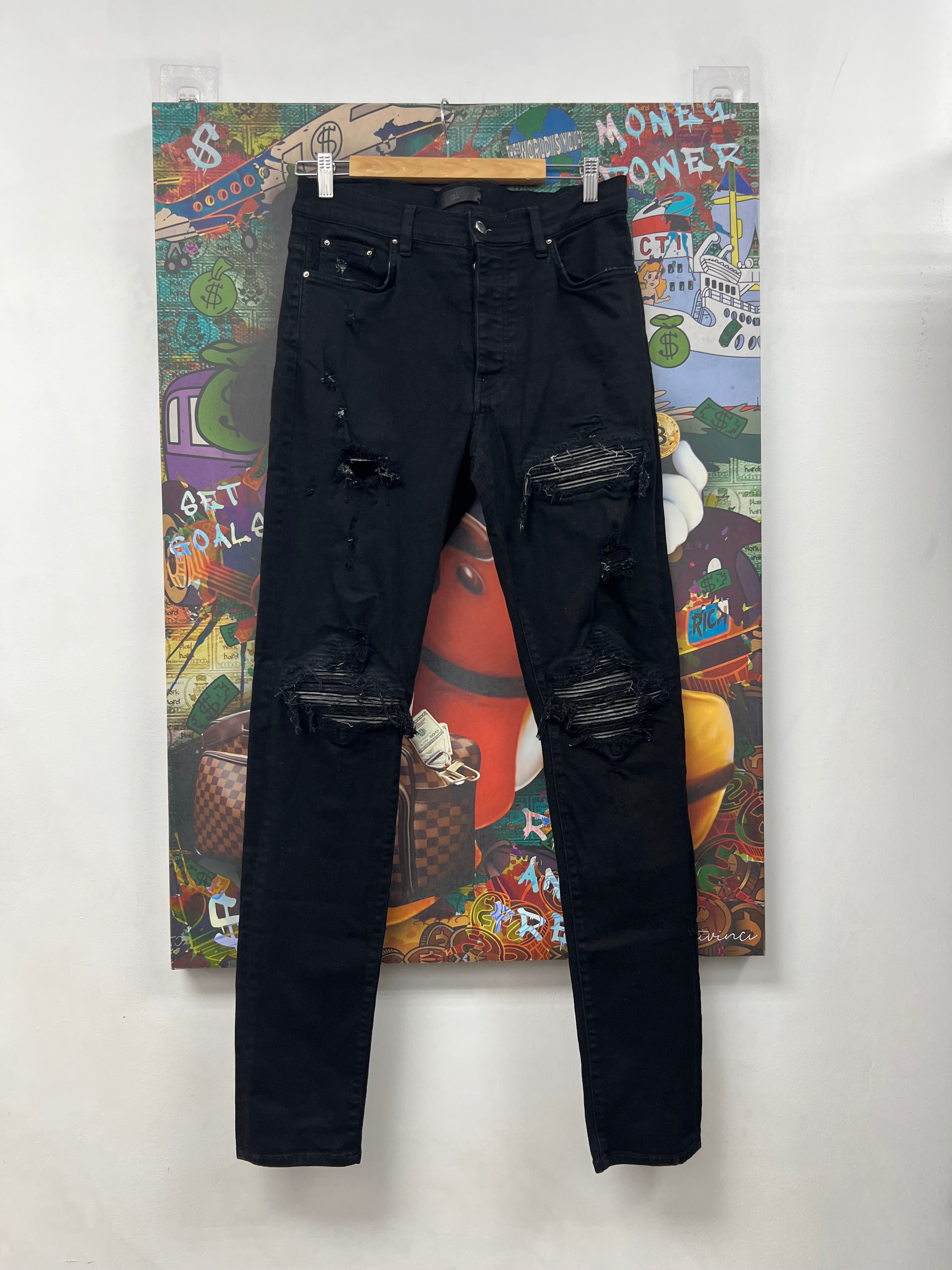 Amiri MX1 Black Black Faded Patch Jeans