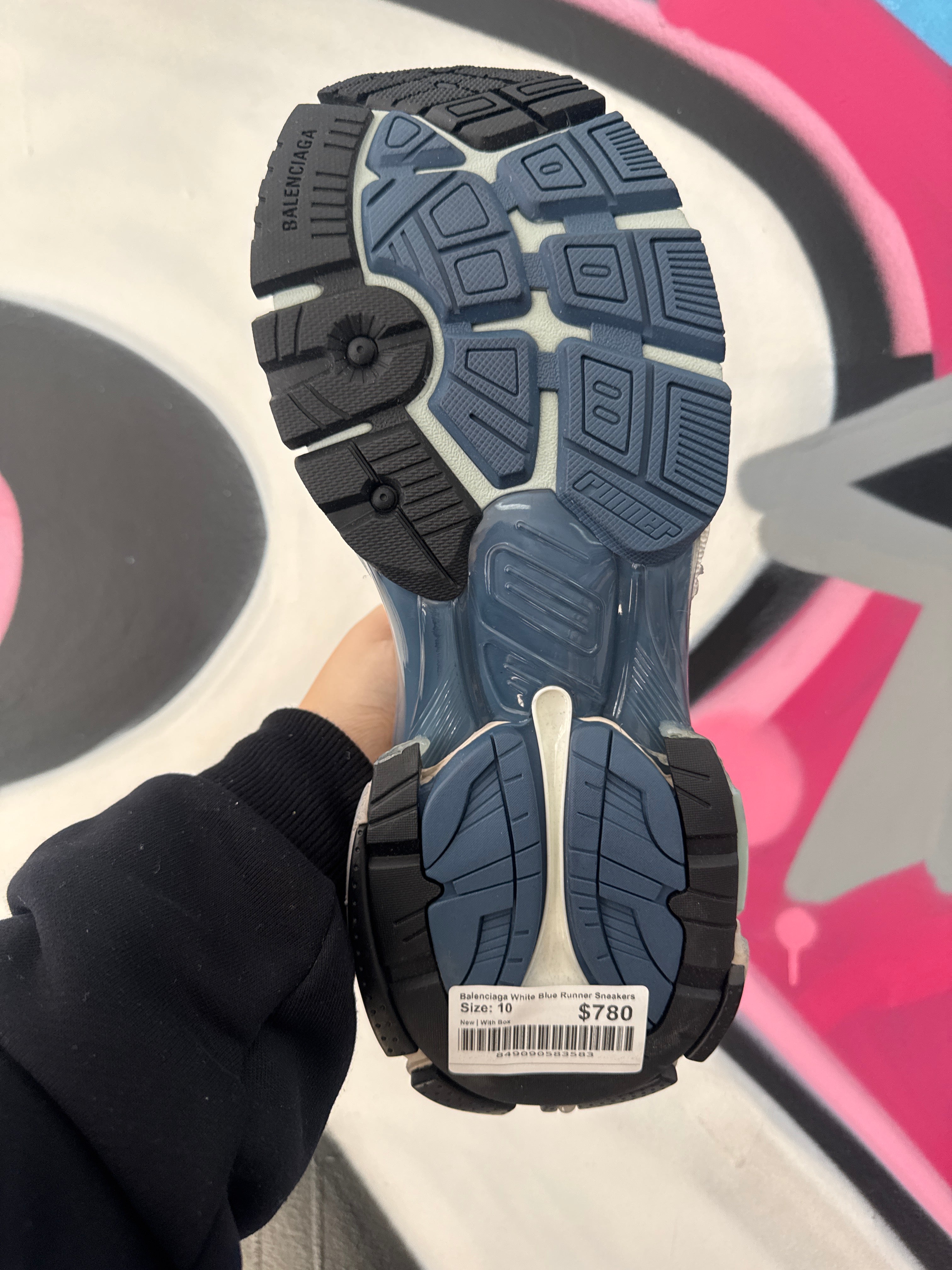 Balenciaga White Blue Runner Sneakers
