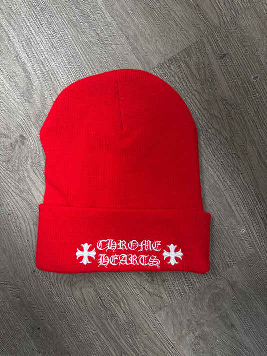 Chrome Hearts Red Plus Logo Beanie