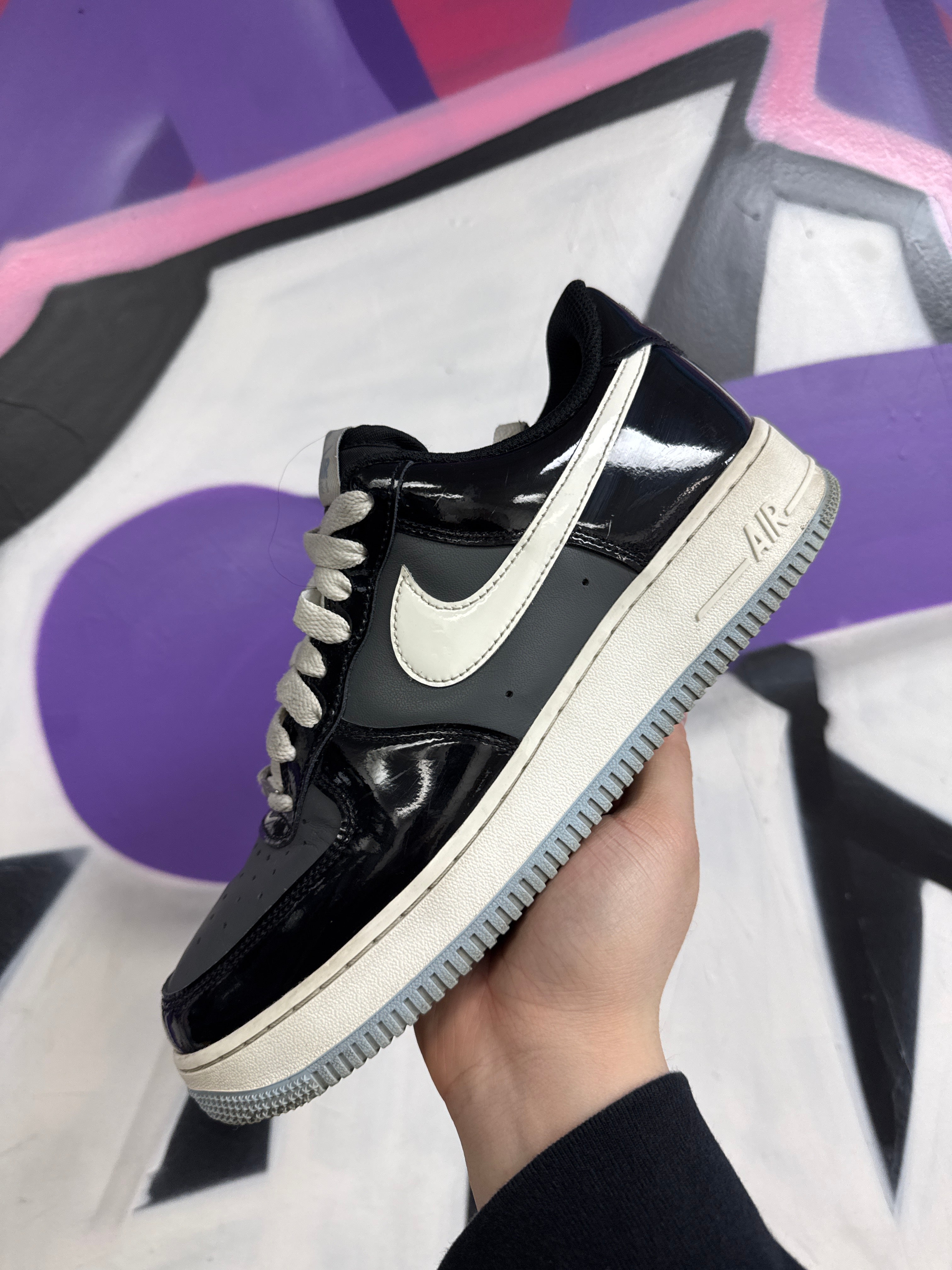 Nike AF1 Black Grey Patent Sneakers