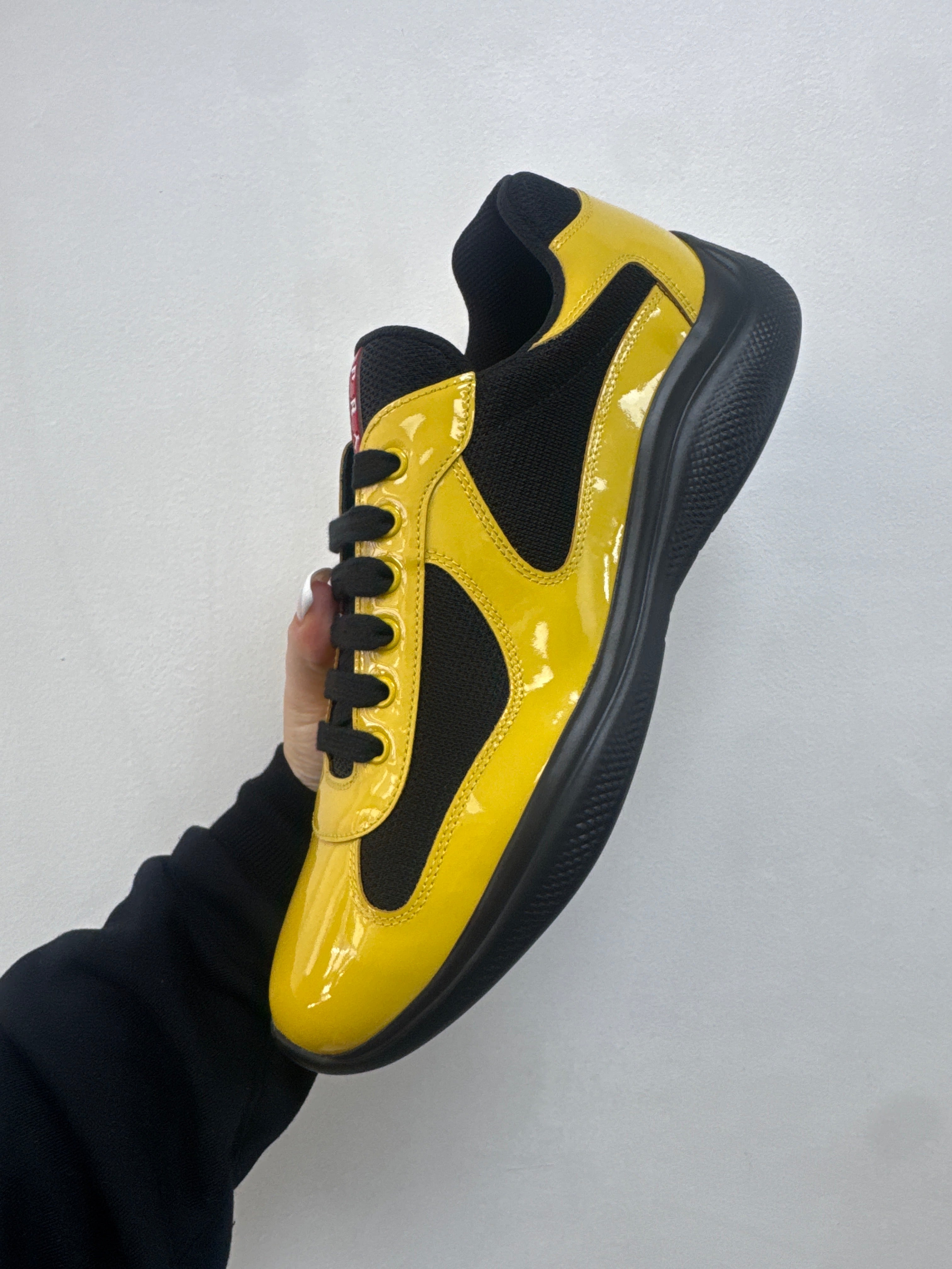 Prada Yellow Black Patent Cup Sneakers