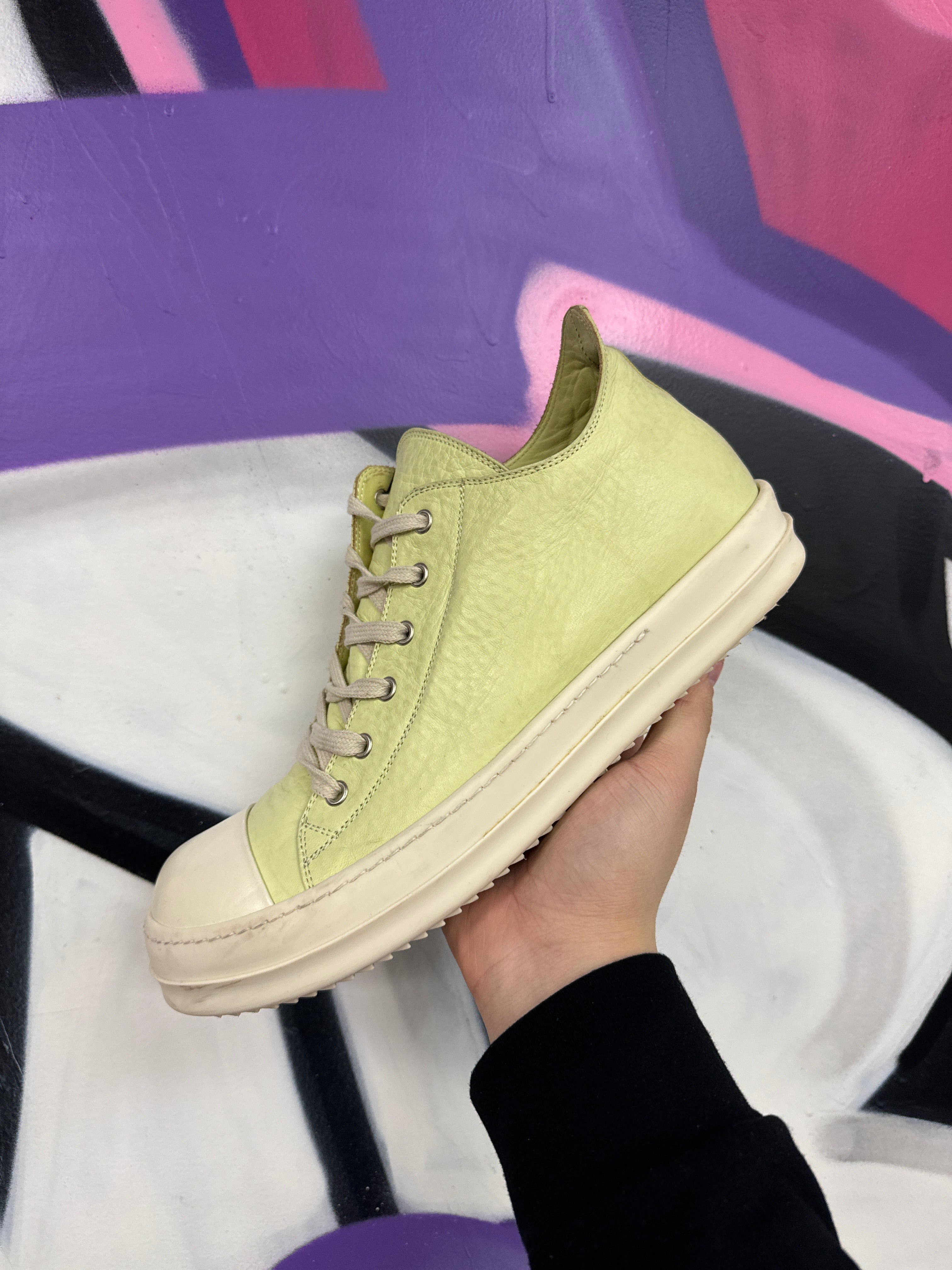 Rick Owens Lime Tumble Leather Ramone Low Sneakers