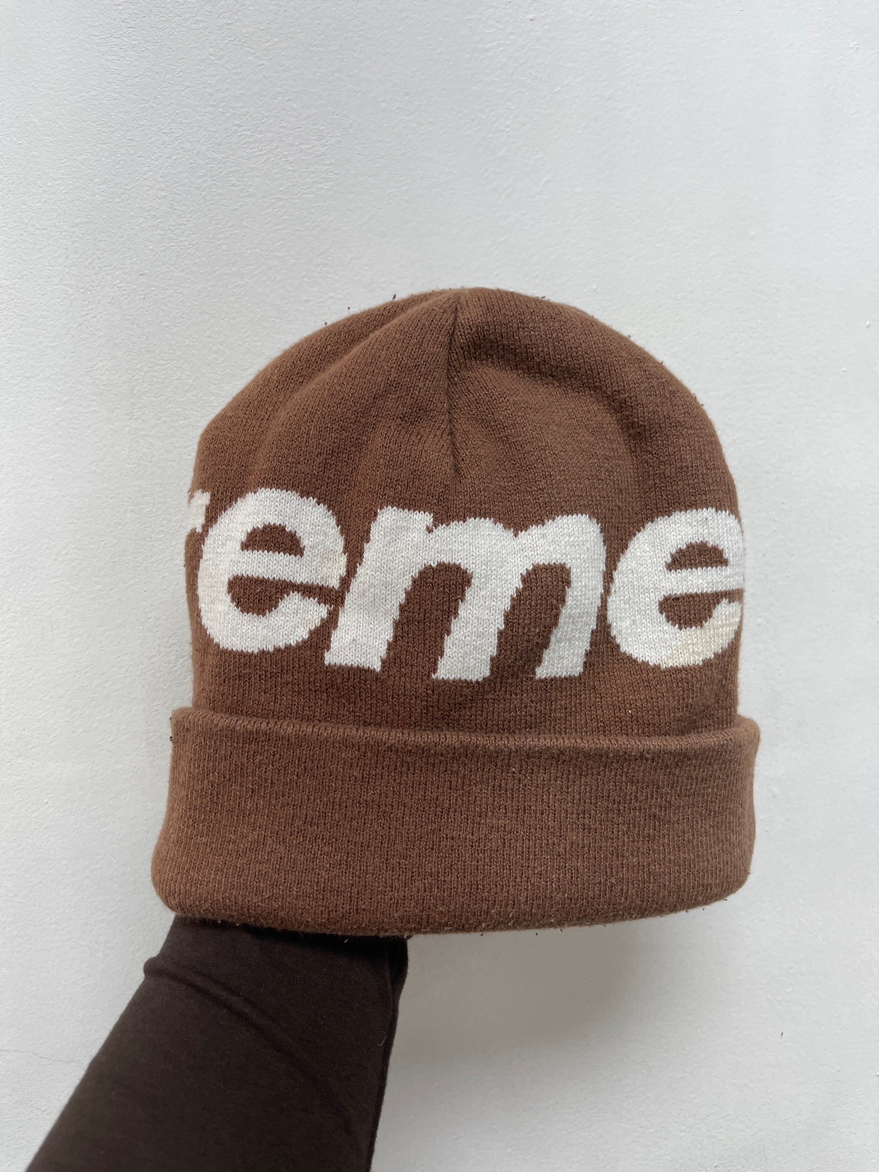 Supreme Brown White Spellout Beanie