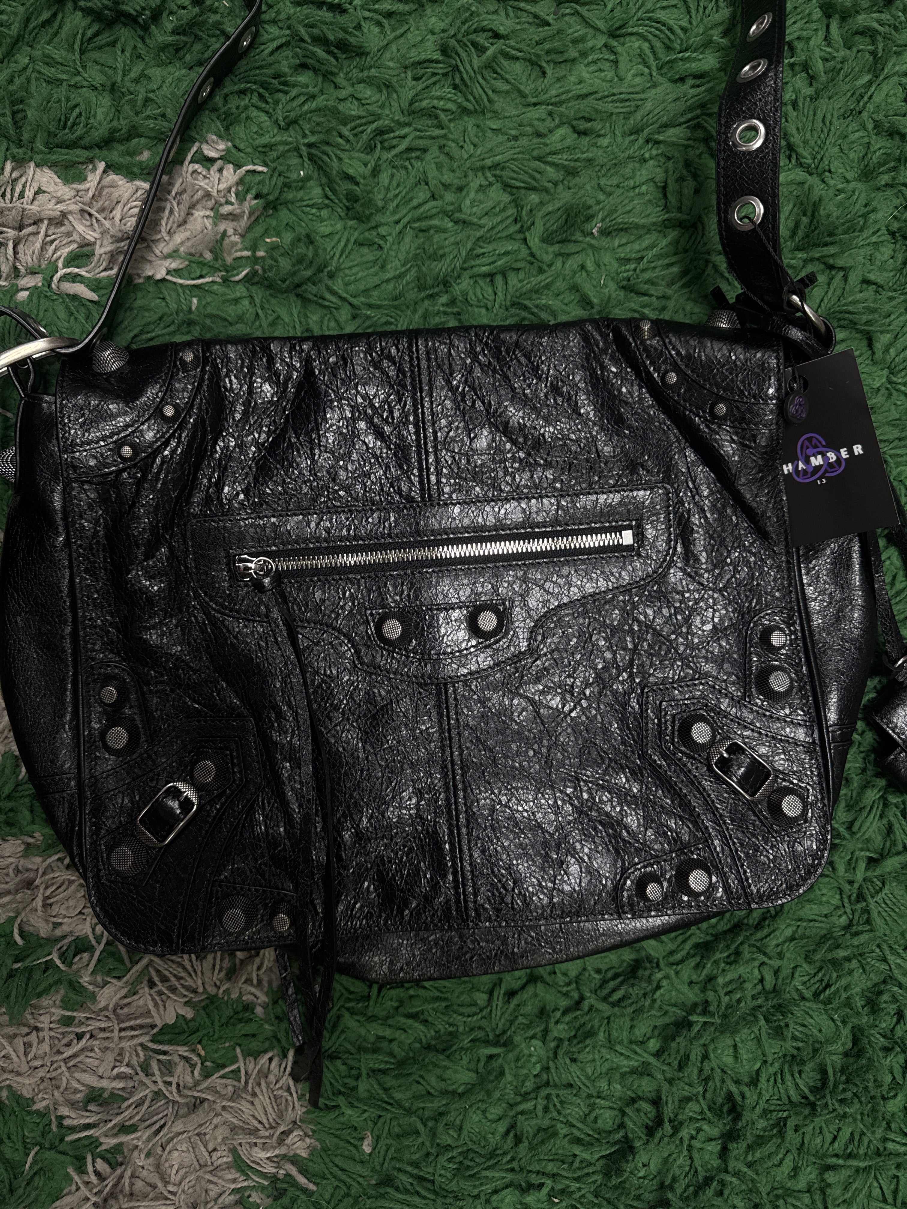 Balenciaga Black Studded City Messenger Bag
