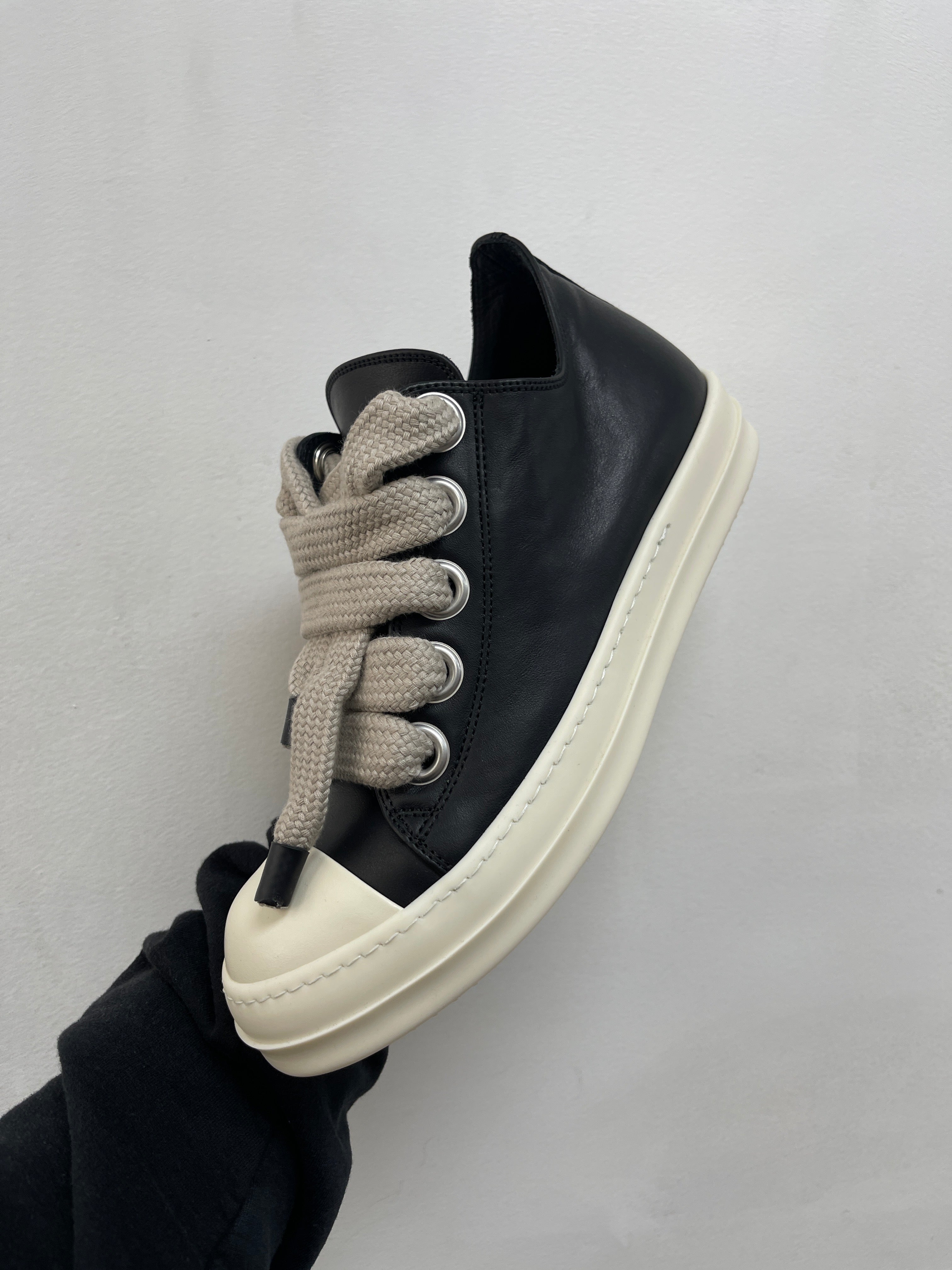 Rick Owens Ramone Black Milk Jumbo Lace Sneakers