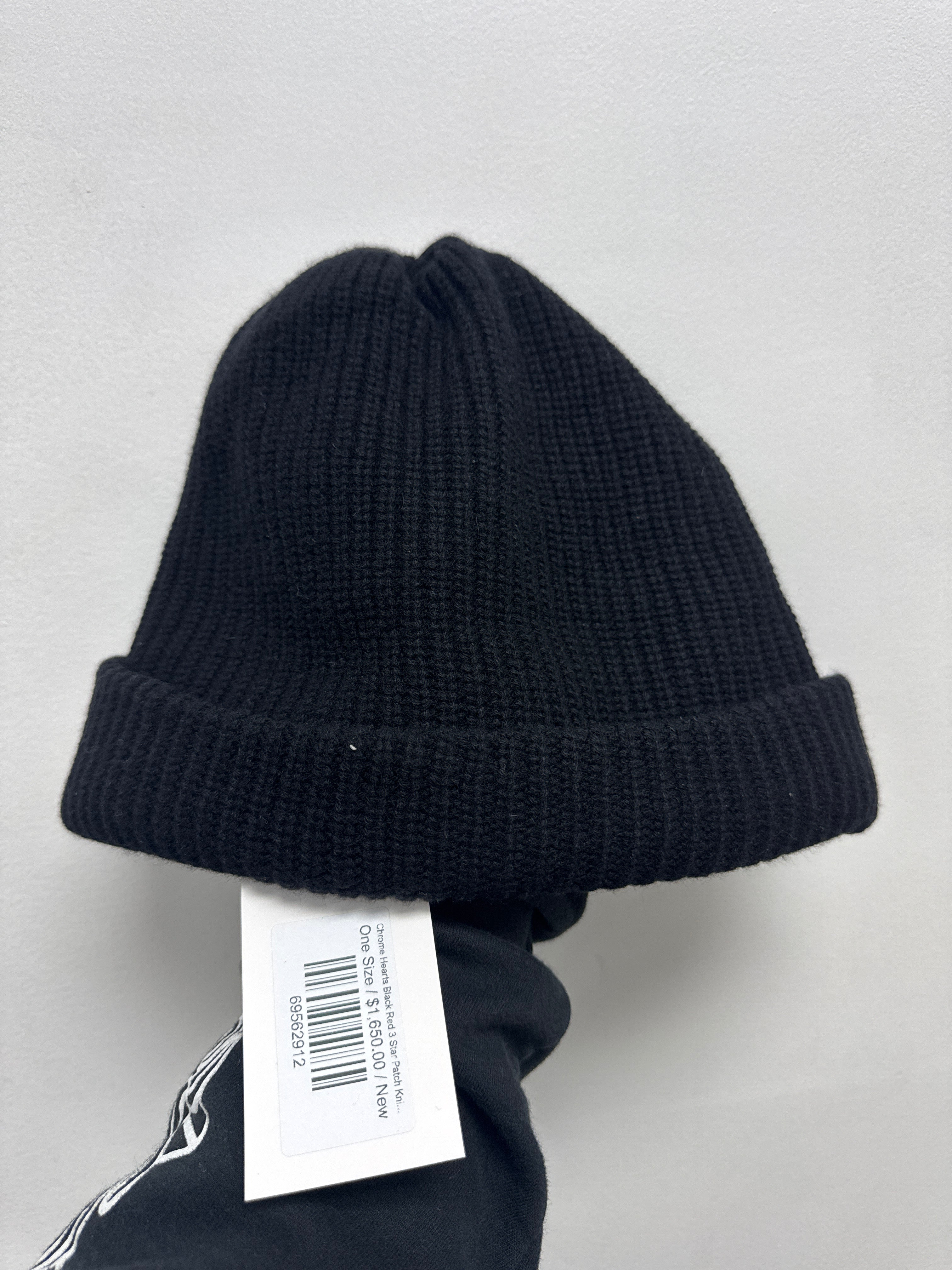 Chrome Hearts Black Red 3 Star Patch Knit Beanie
