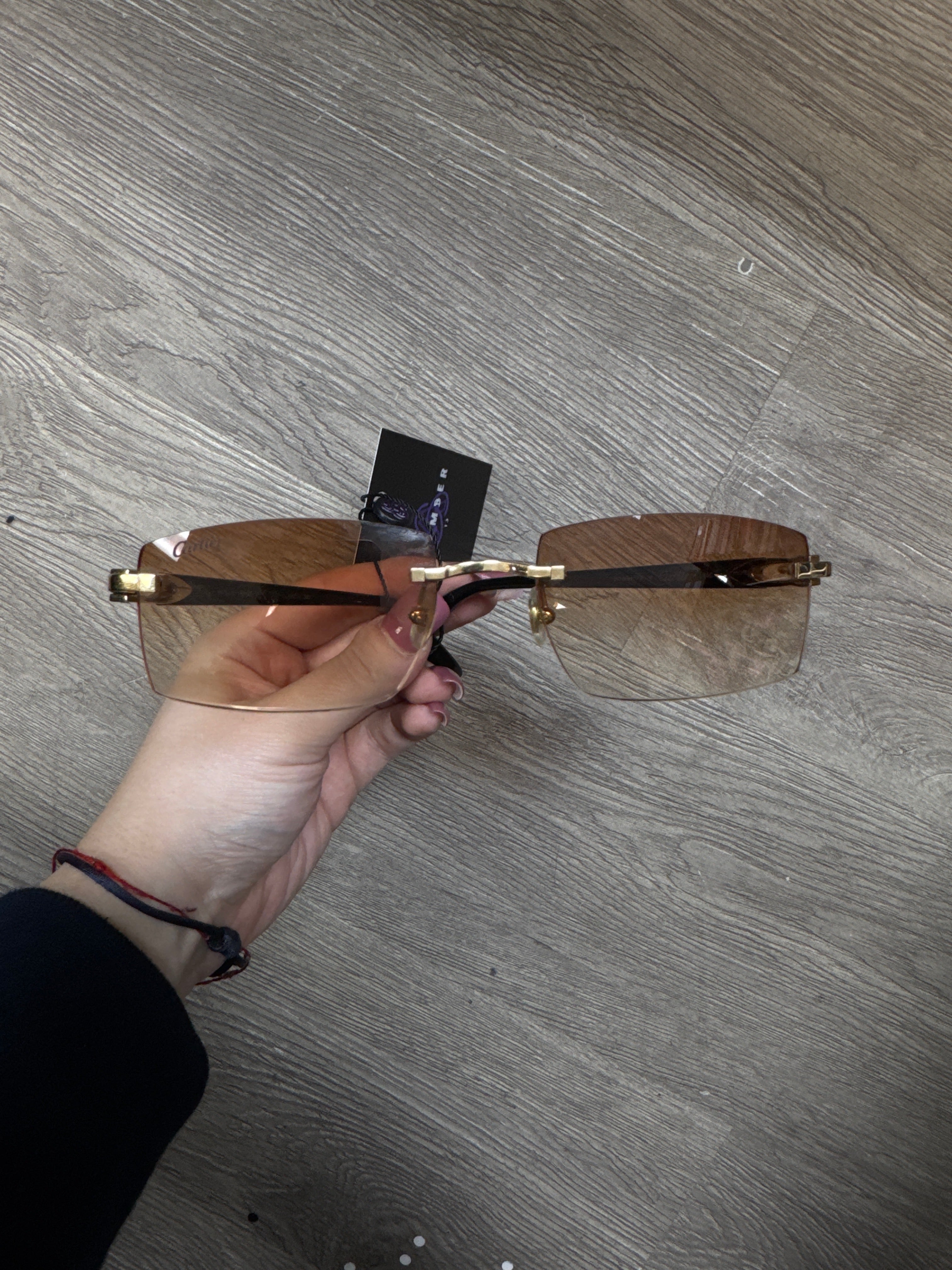 Cartier Black Rectangle Brown Lens Sunglasses