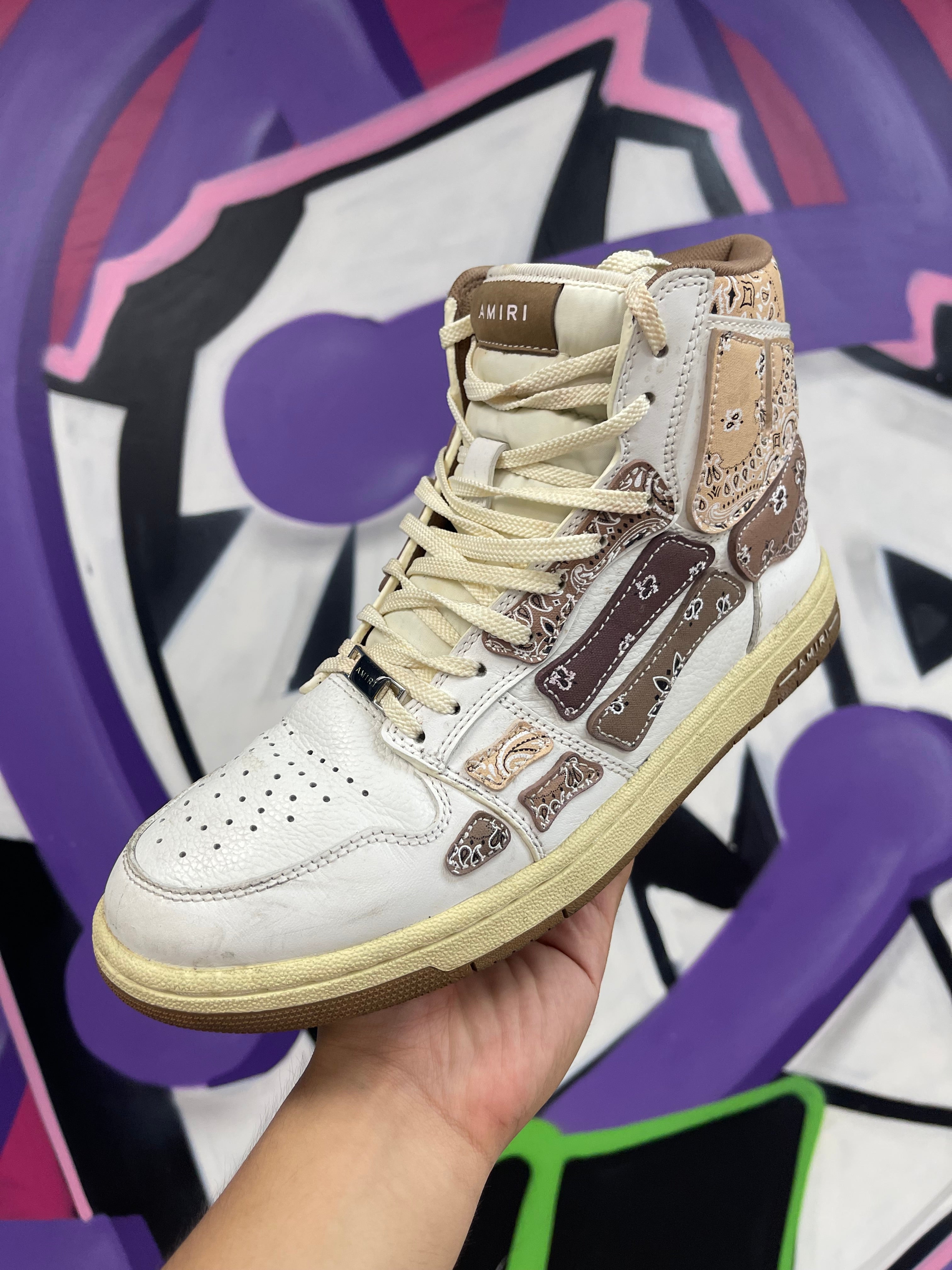 Amiri Brown Paisley Skel Top Hi Sneakers