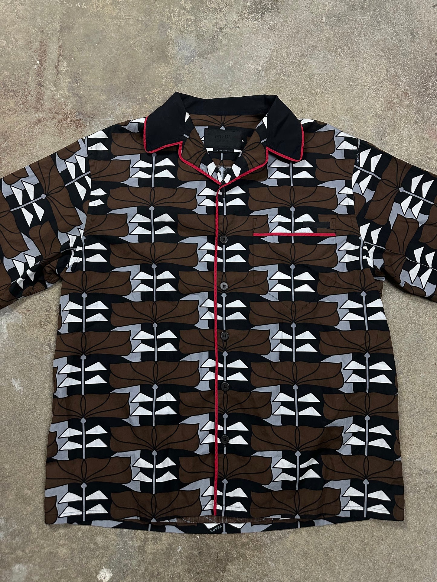 Prada Brown White Button Up Used Large