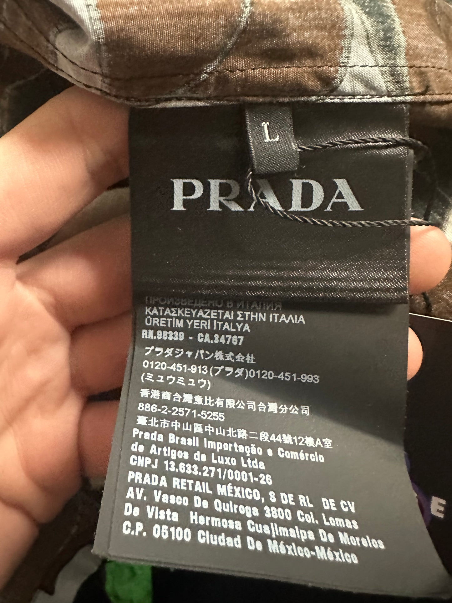 Prada Brown White Button Up Used Large