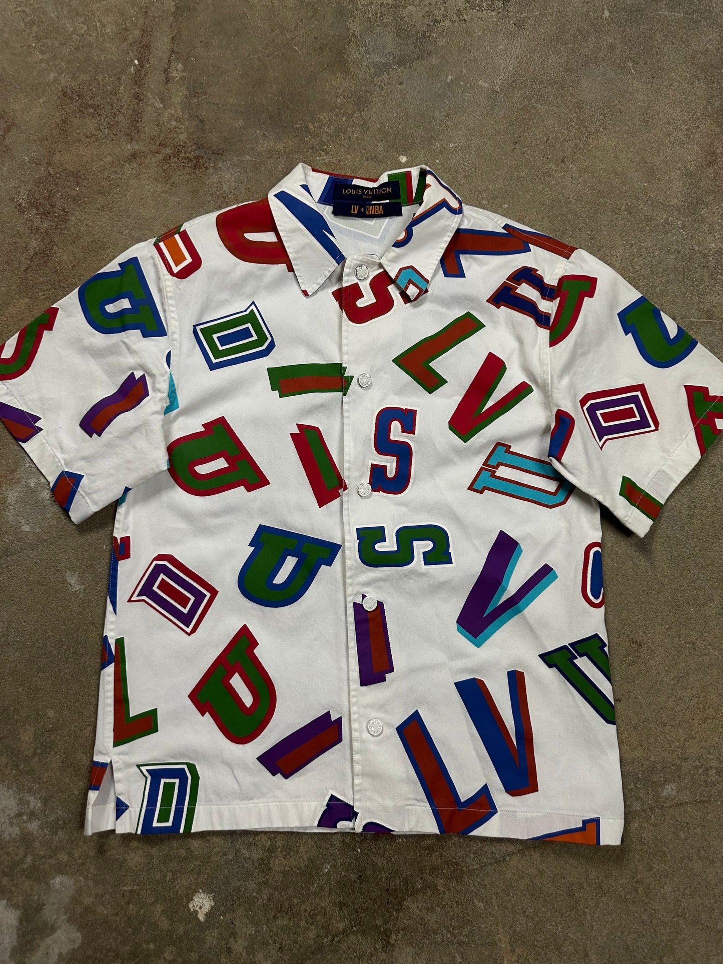 LV NBA Button Up White Multi Used XS