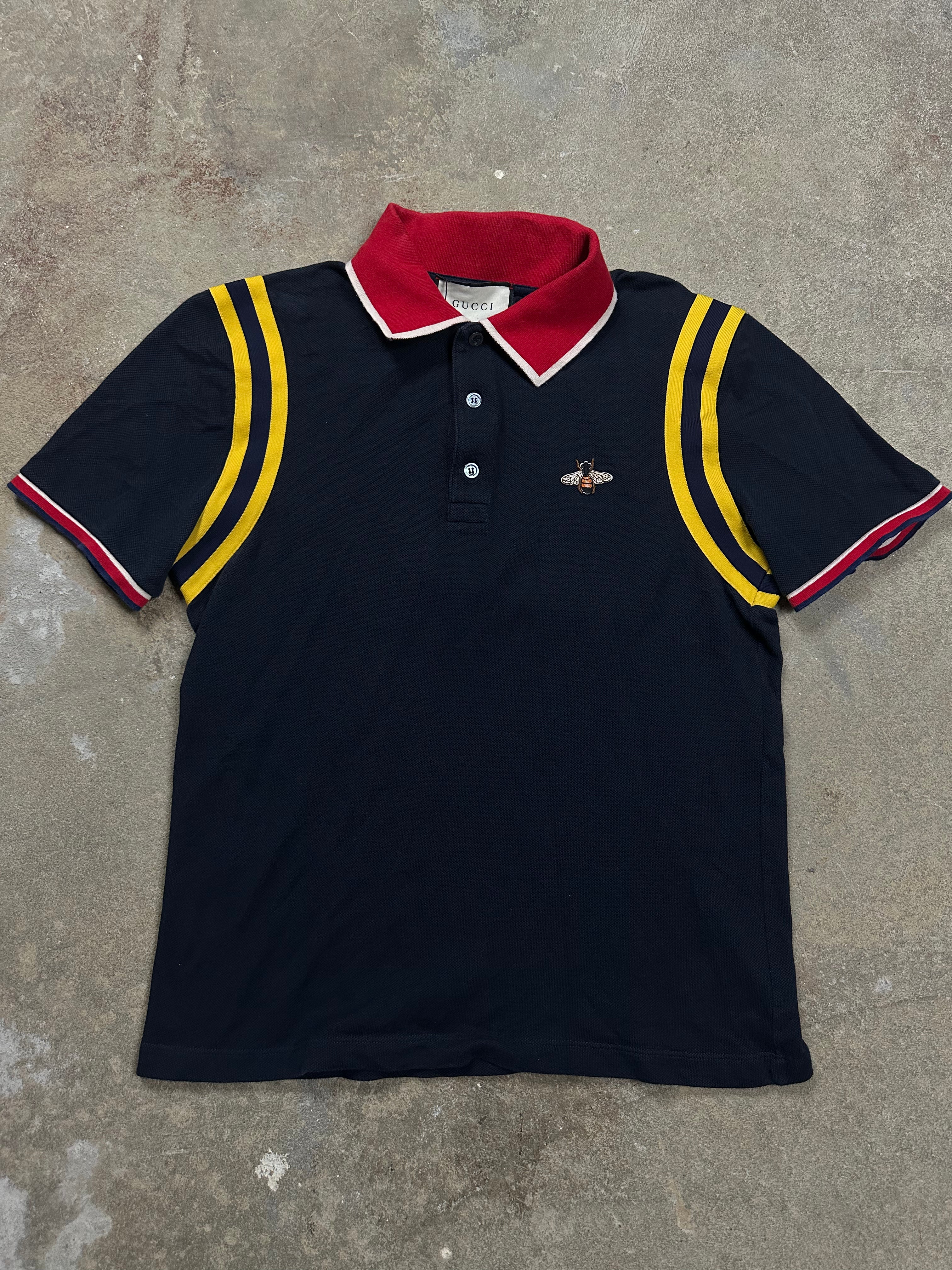 Gucci Bee Polo Navy Multi Used XL (Fits Medium)
