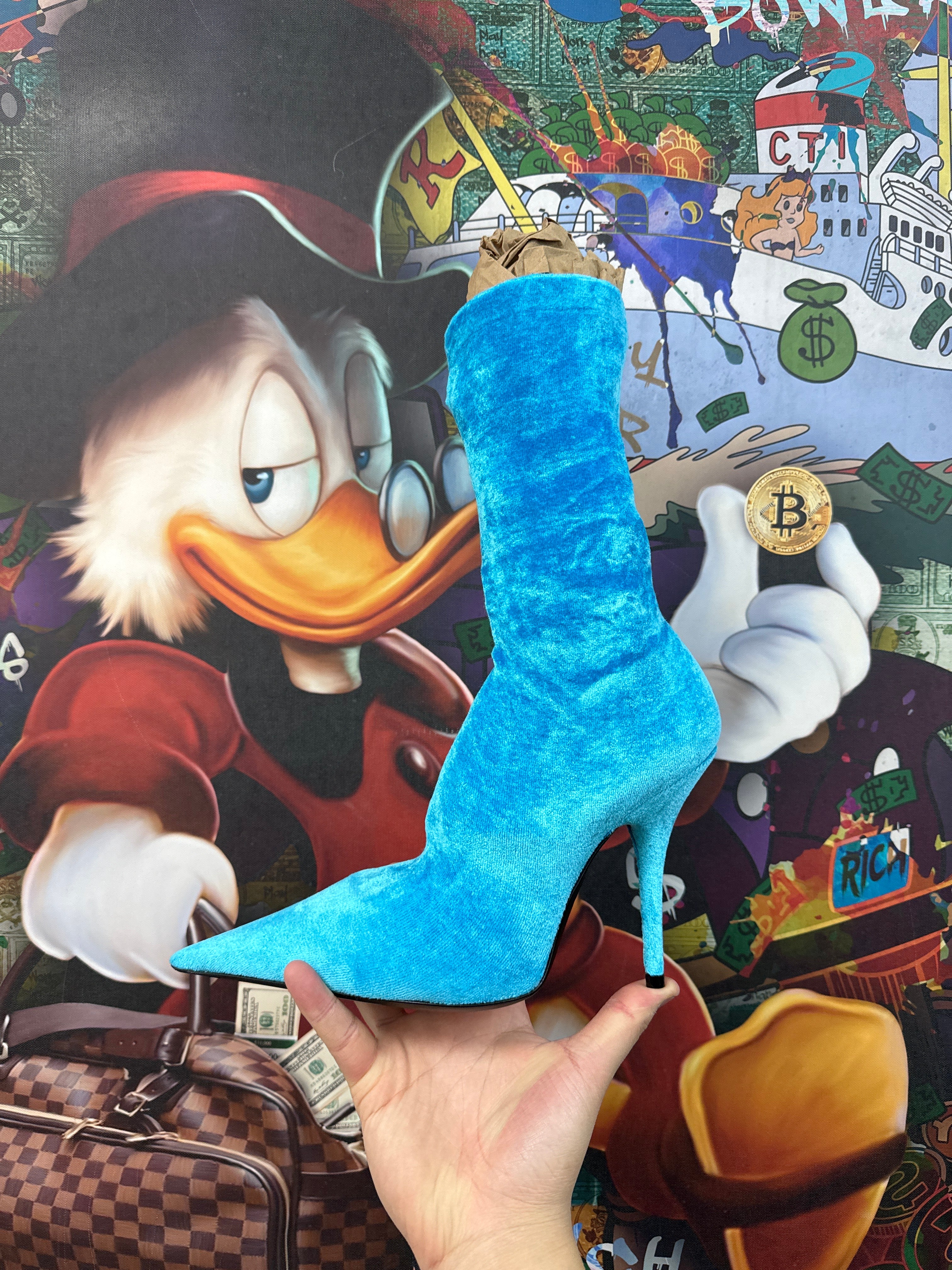 Balenciaga Blue Suede Knife Boot Heels