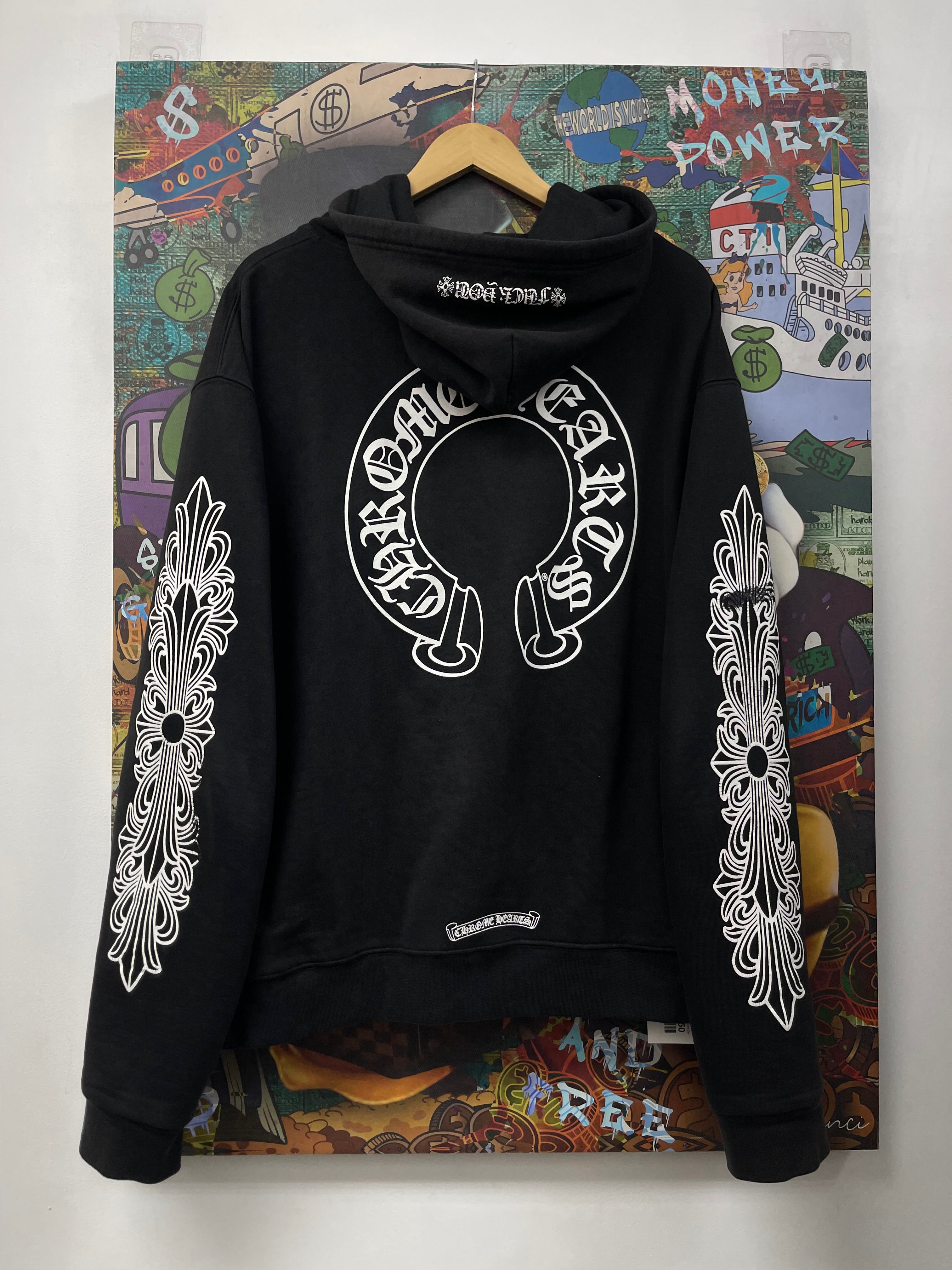 Chrome Hearts Black Floral Horseshoe Thermal Lined Zip Up