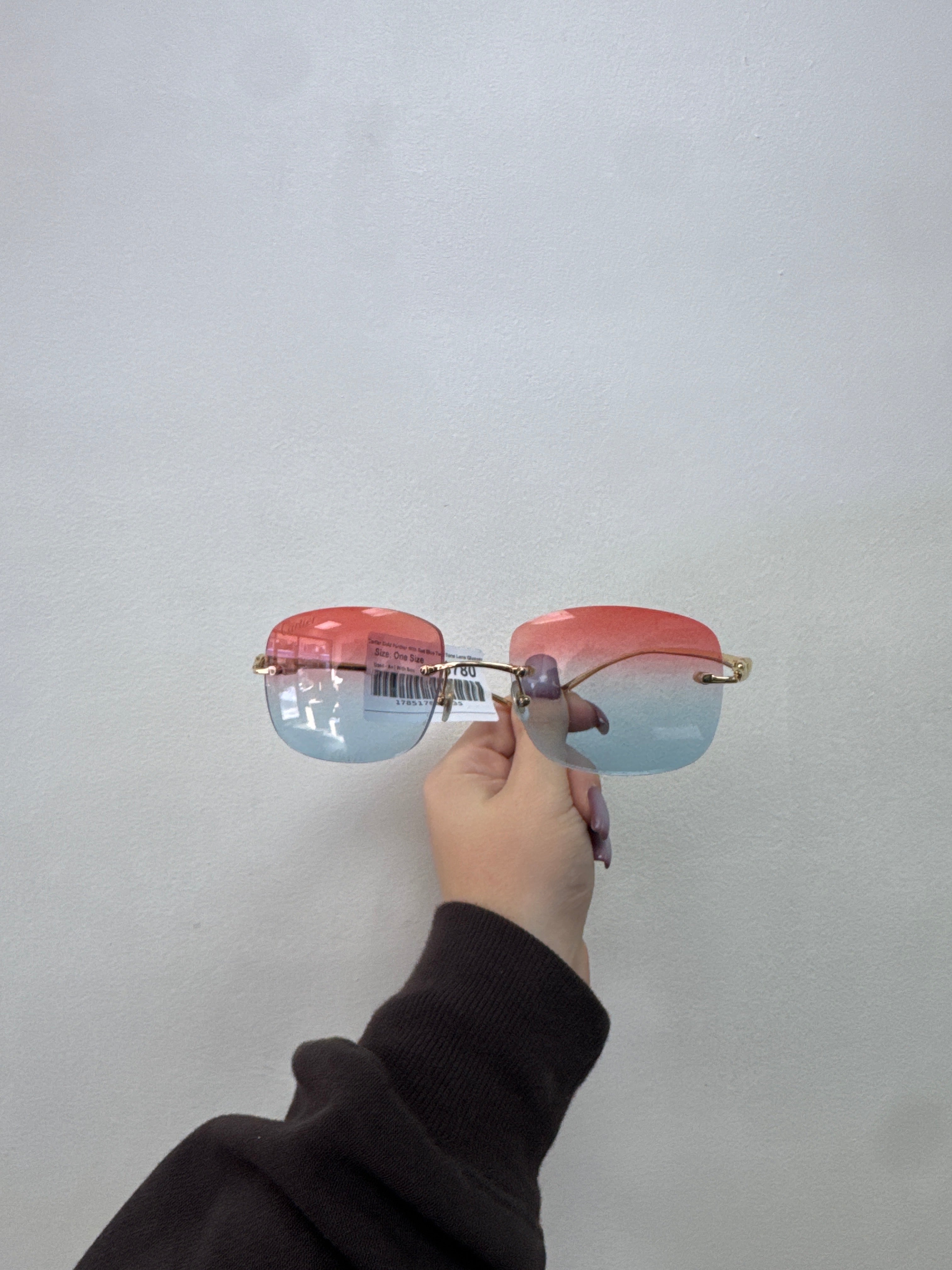 Cartier Gold Panther With Red Blue Two Tone Lens Glasses