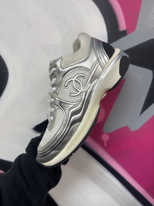 Chanel CC Runner Silver White Sneakers