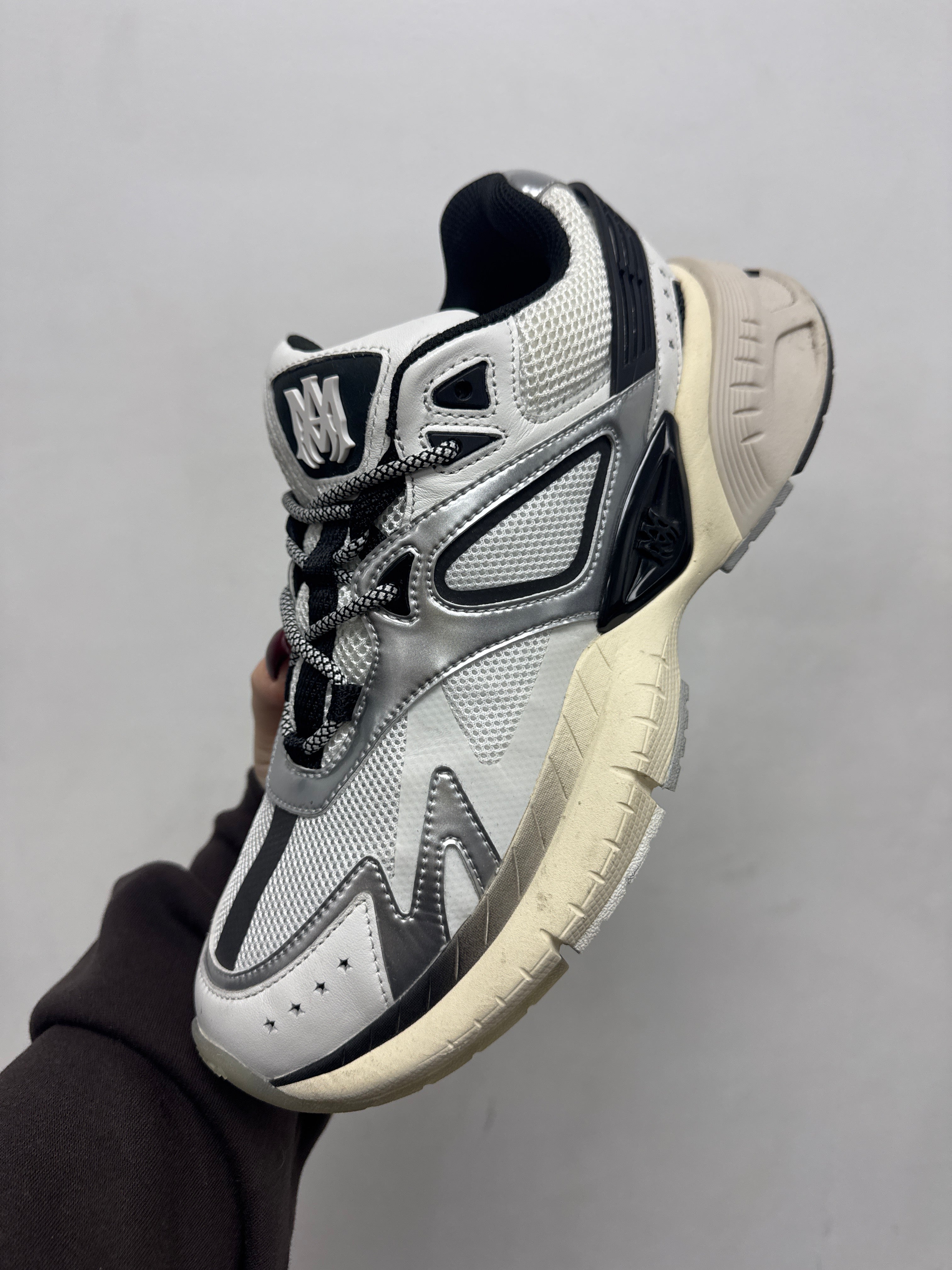 Amiri Cream Silver MA Runner Sneakers