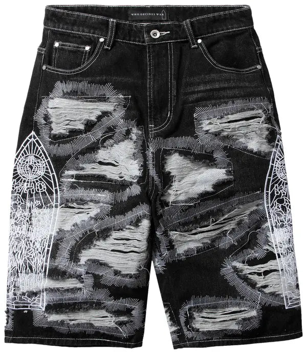 WDW Darning Side Embroidery Coal Shorts