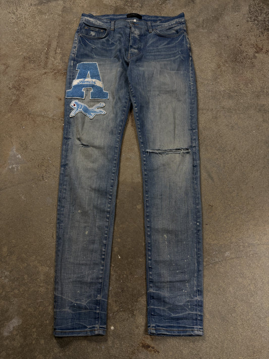 Amiri Jeans Light Wash A Patch Baby Blue Used 33