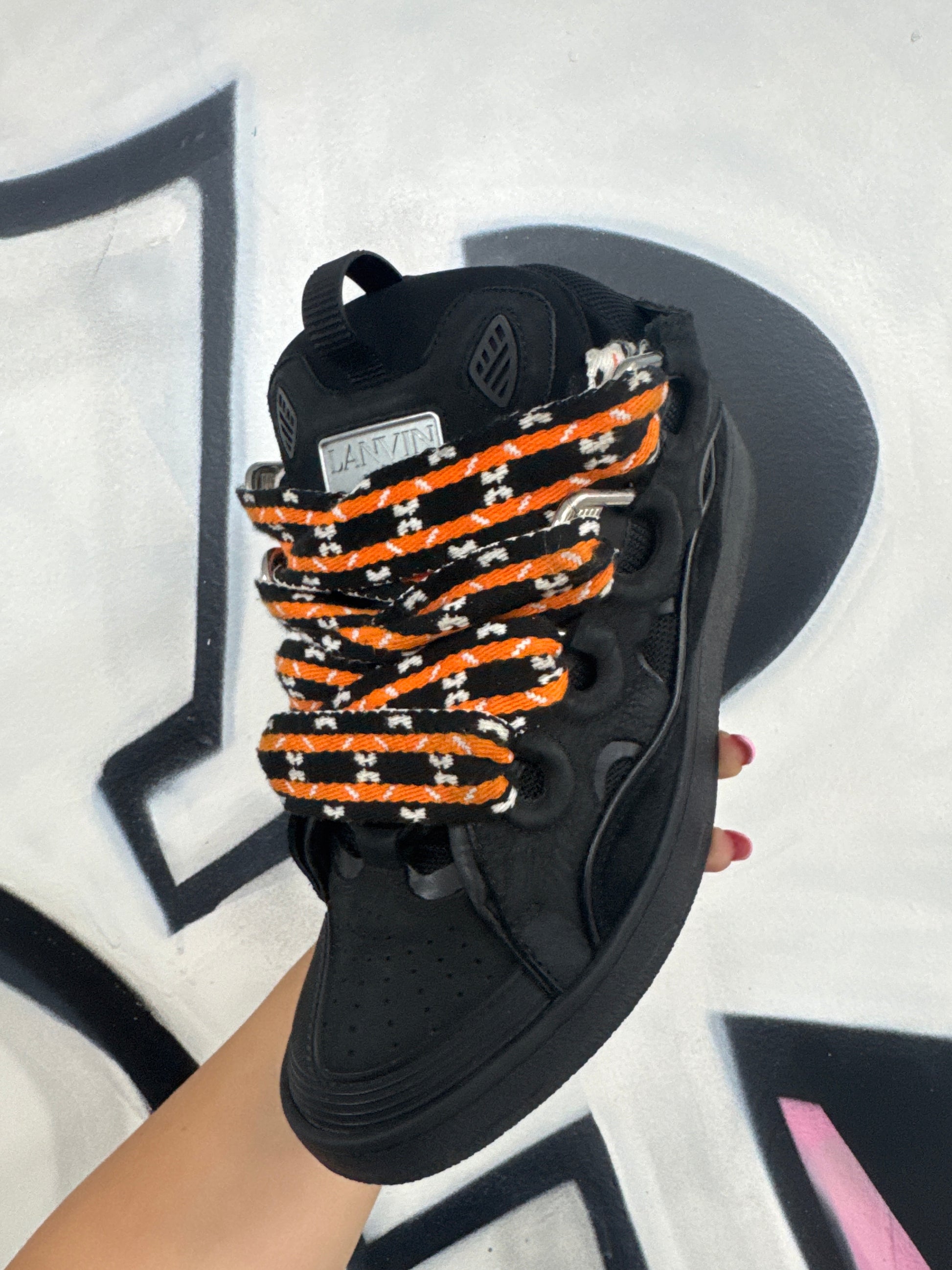 Lanvin Curb Black Orange Sneakers Used 9 With Box
