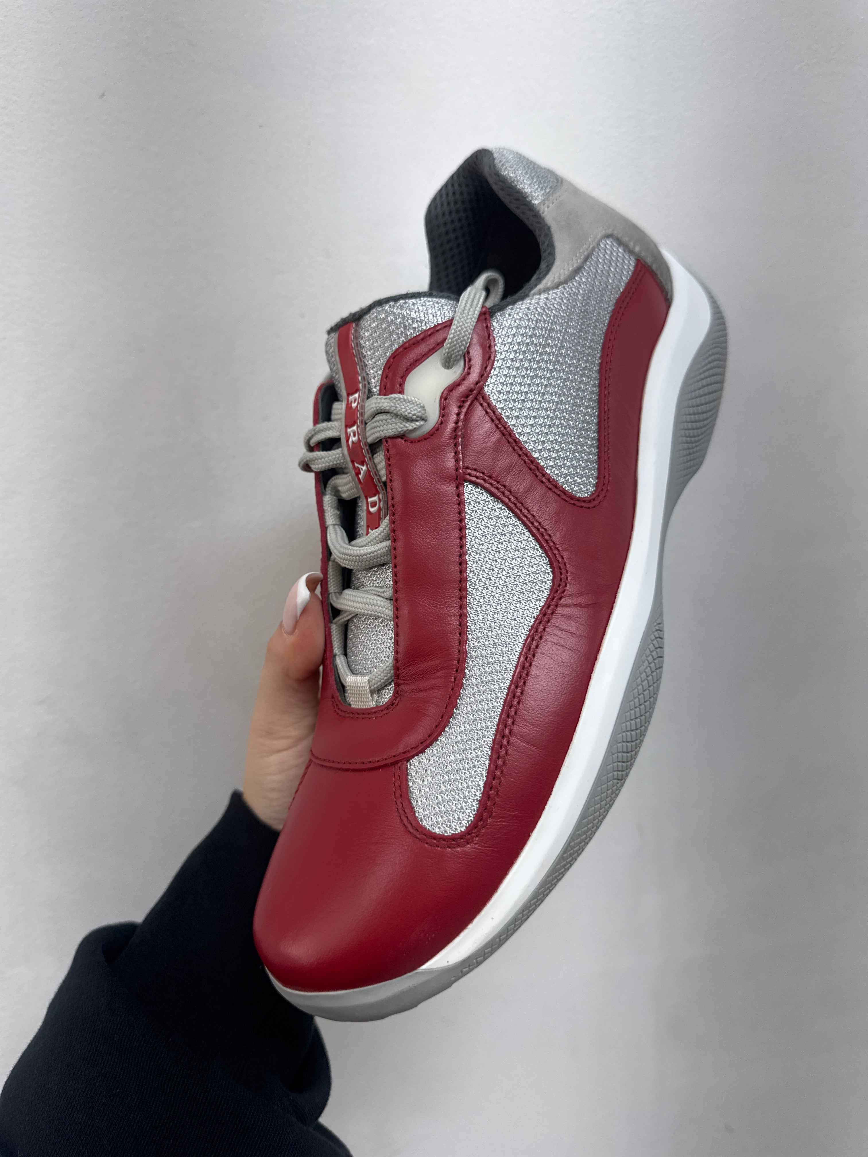 Prada Red White Classic Leather Cups Sneakers