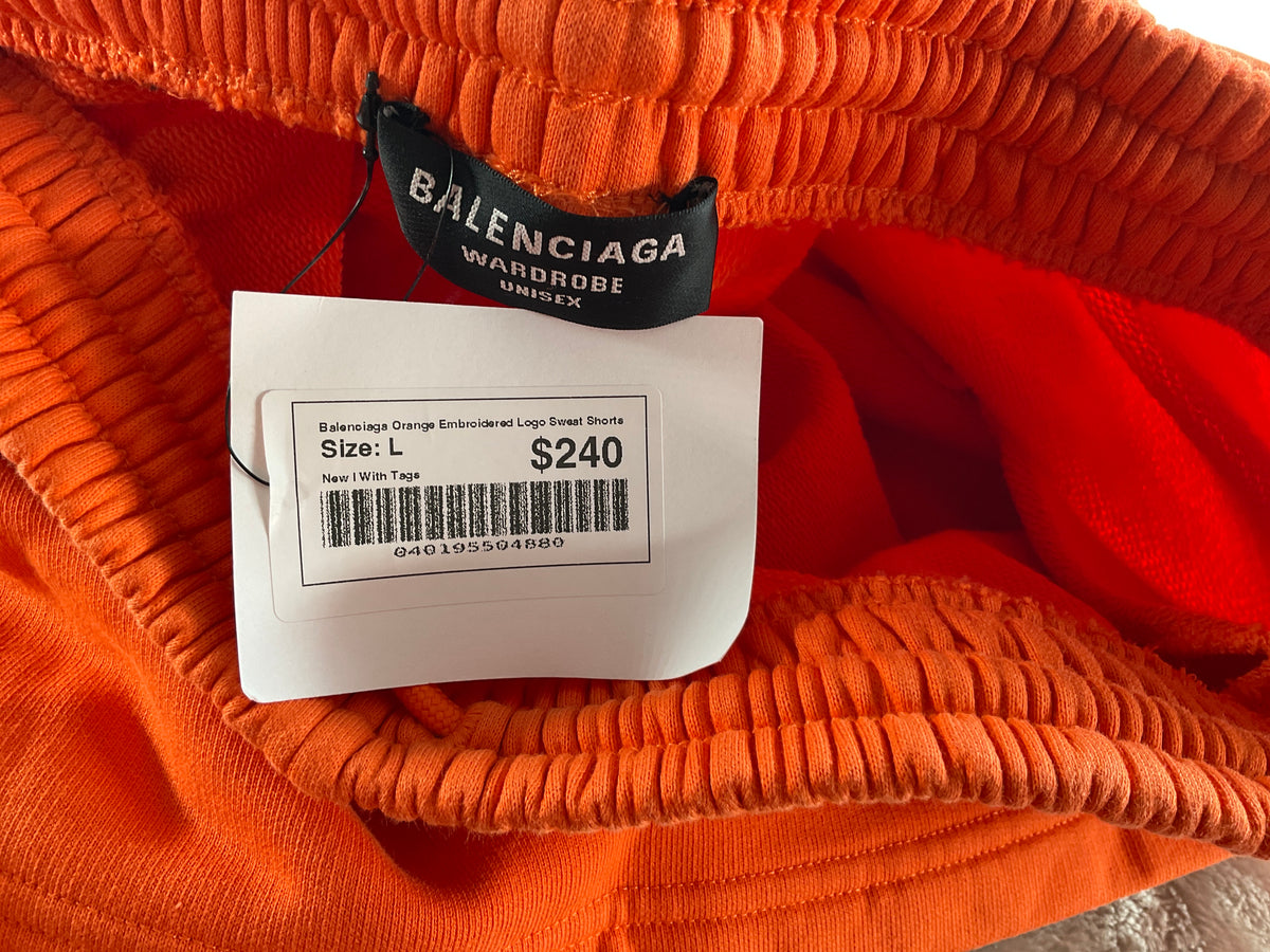 Balenciaga Orange Embroidered Logo Sweat Shorts