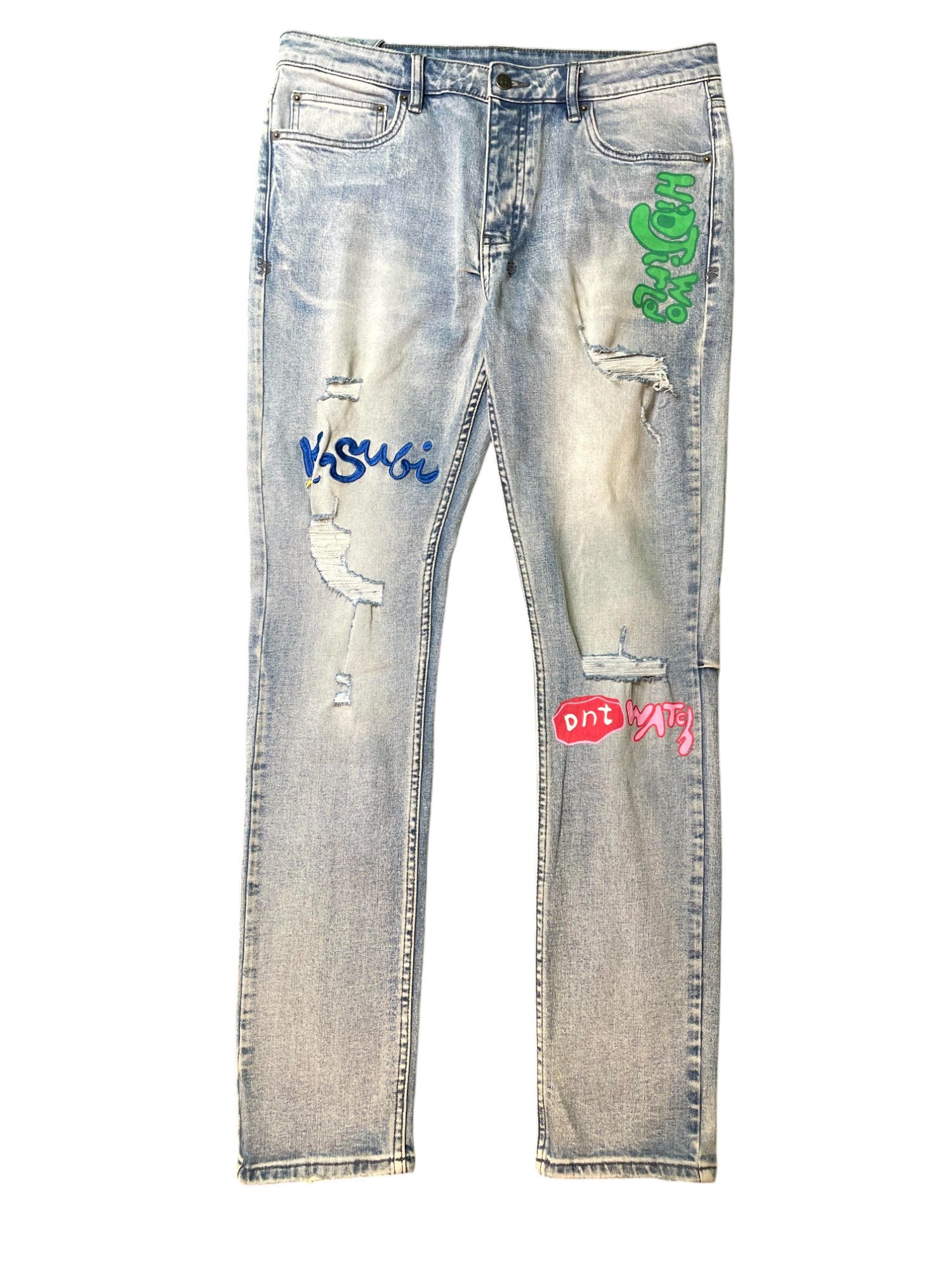 Ksubi "Multi Color Writing" Light Wash Blue Jeans
