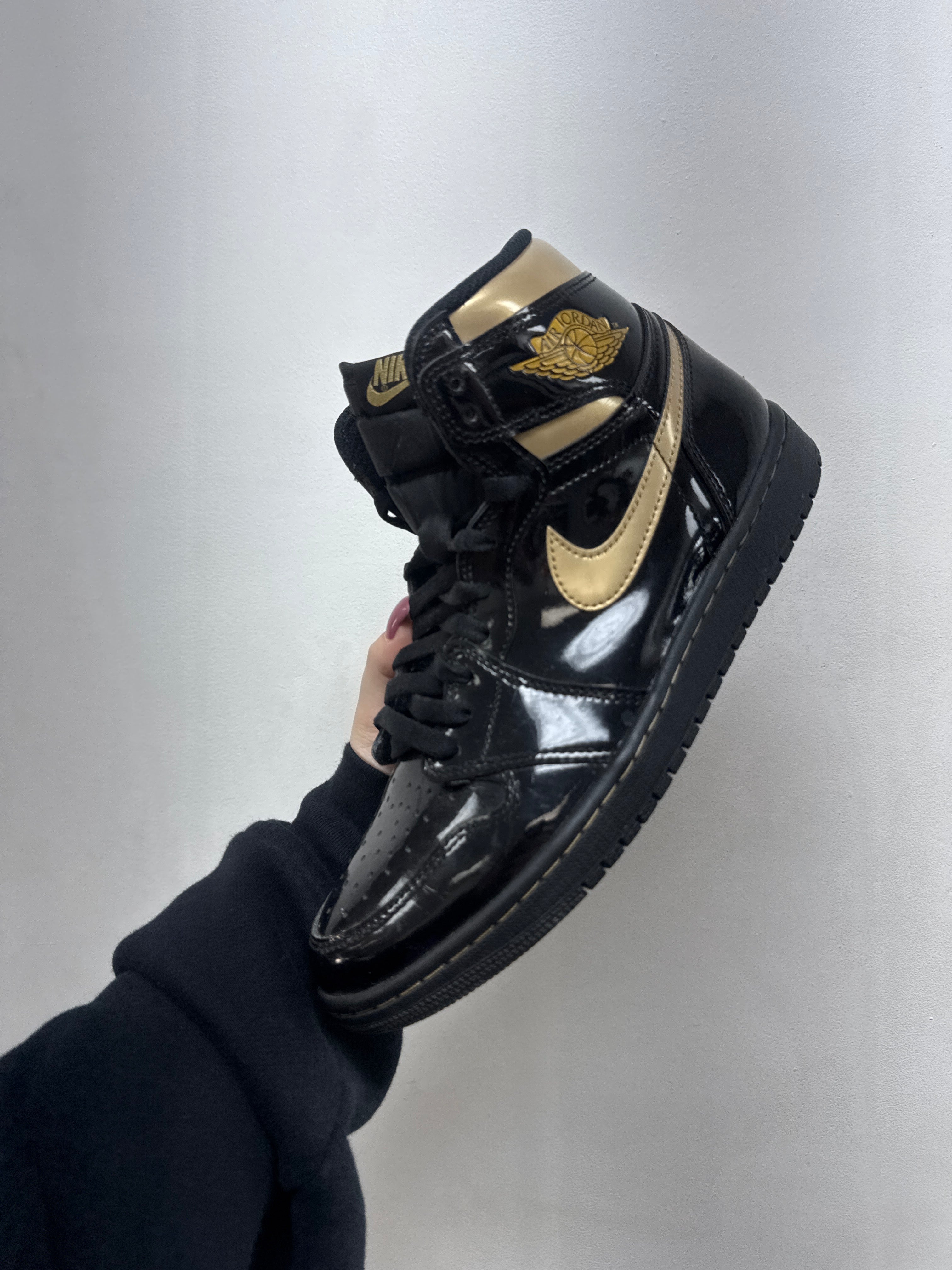 Nike Jordan 1 Patent Metallic Gold Sneakers