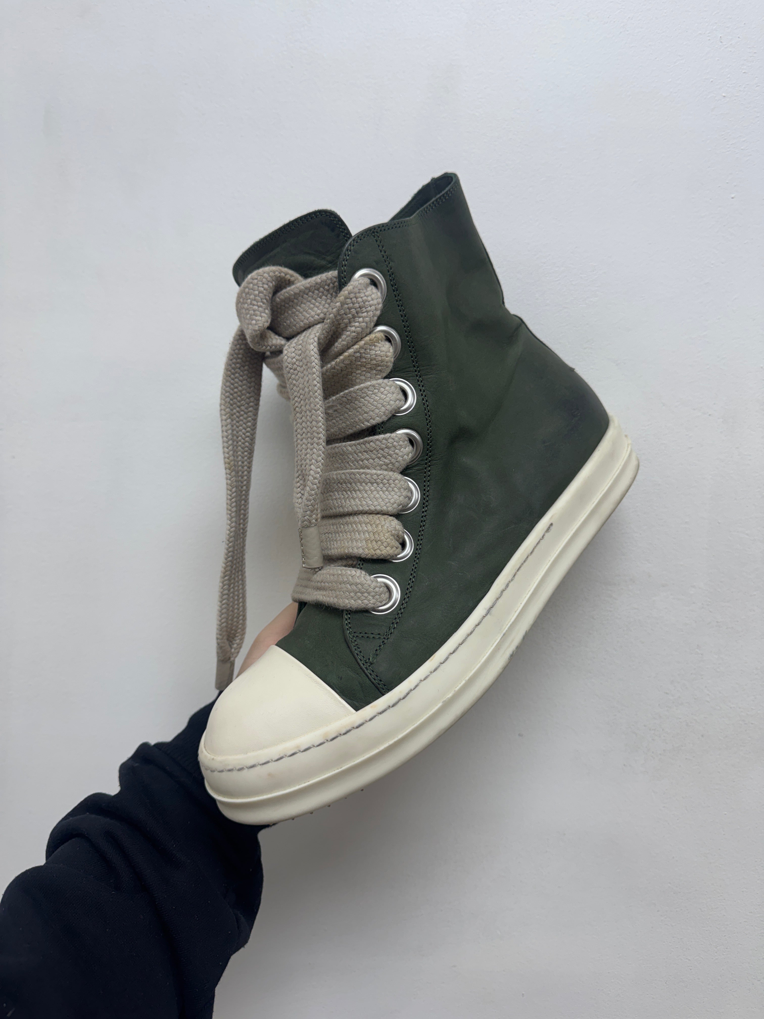 Rick Owens Olive Jumbo Lace Mainline Hi Sneakers