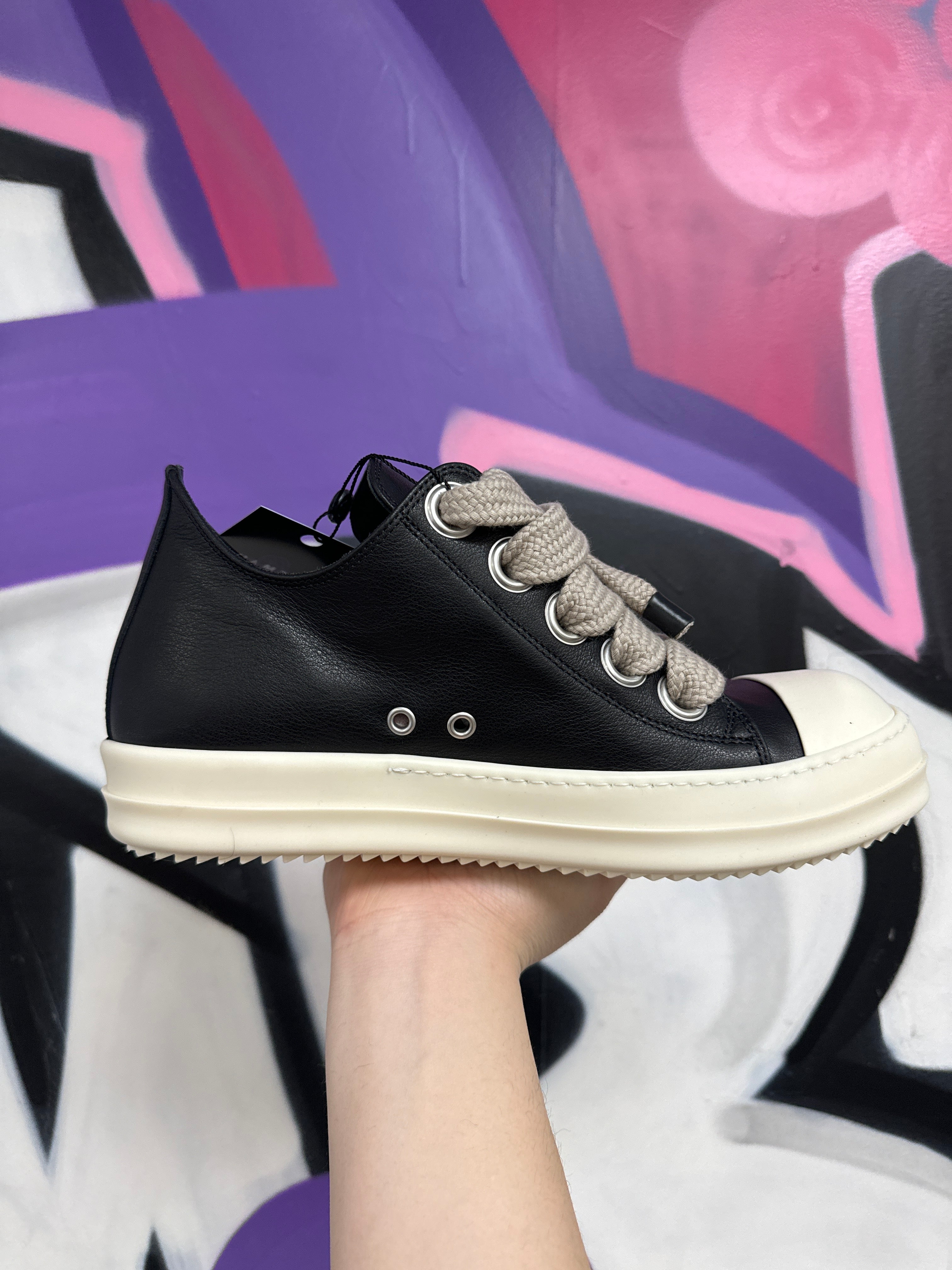 Rick Owens Mainline Jumbo Lace Low Black Milk Sneakers