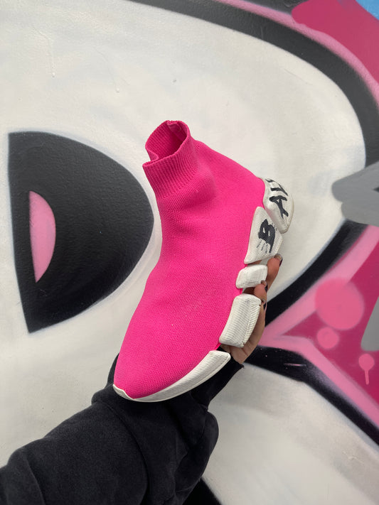 Balenciaga Speed Sock Runner Pink Graffiti Lightly Worn 38 (US 5) With Box
