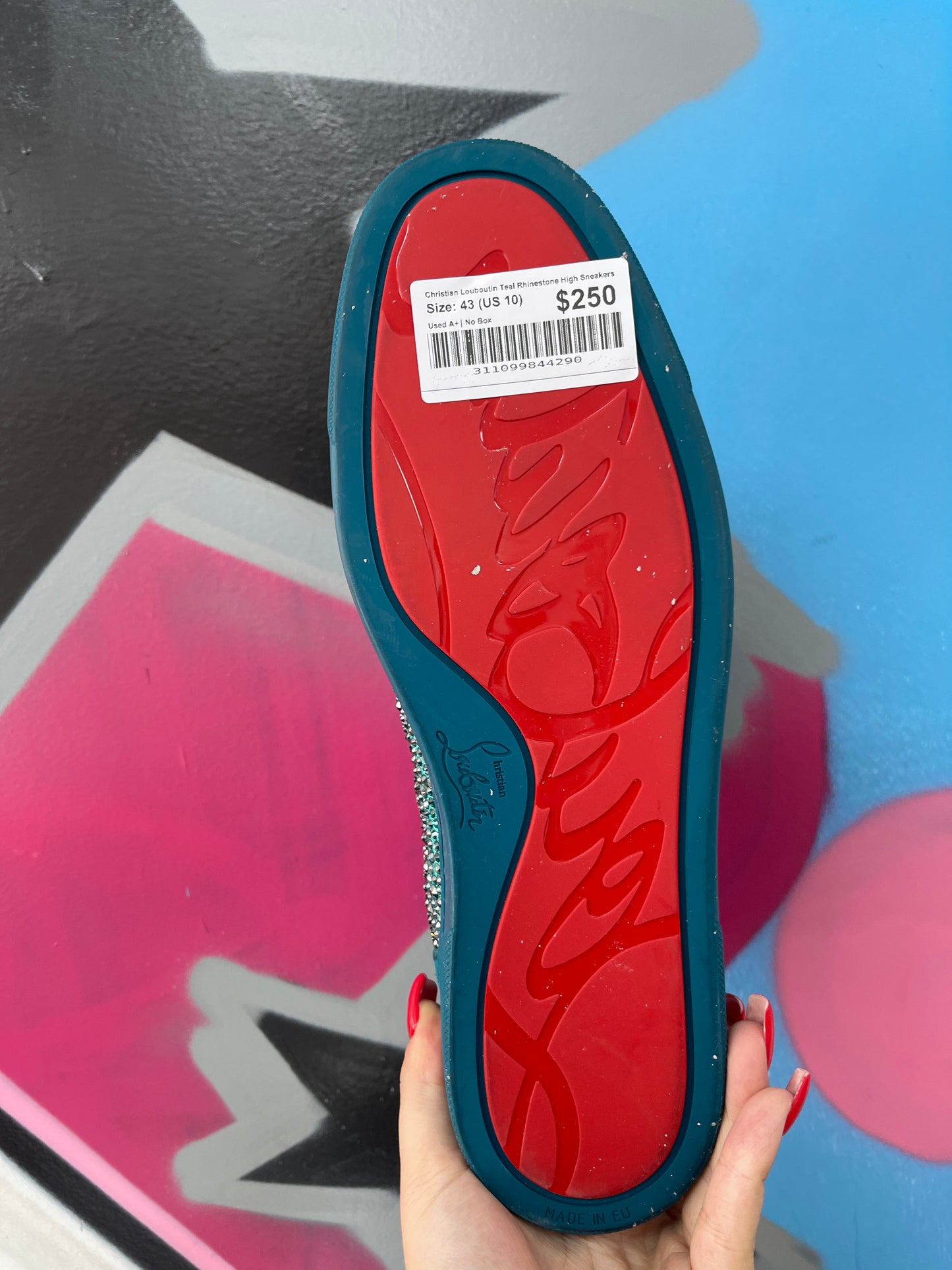 Christian Louboutin Teal Rhinestone High Sneakers