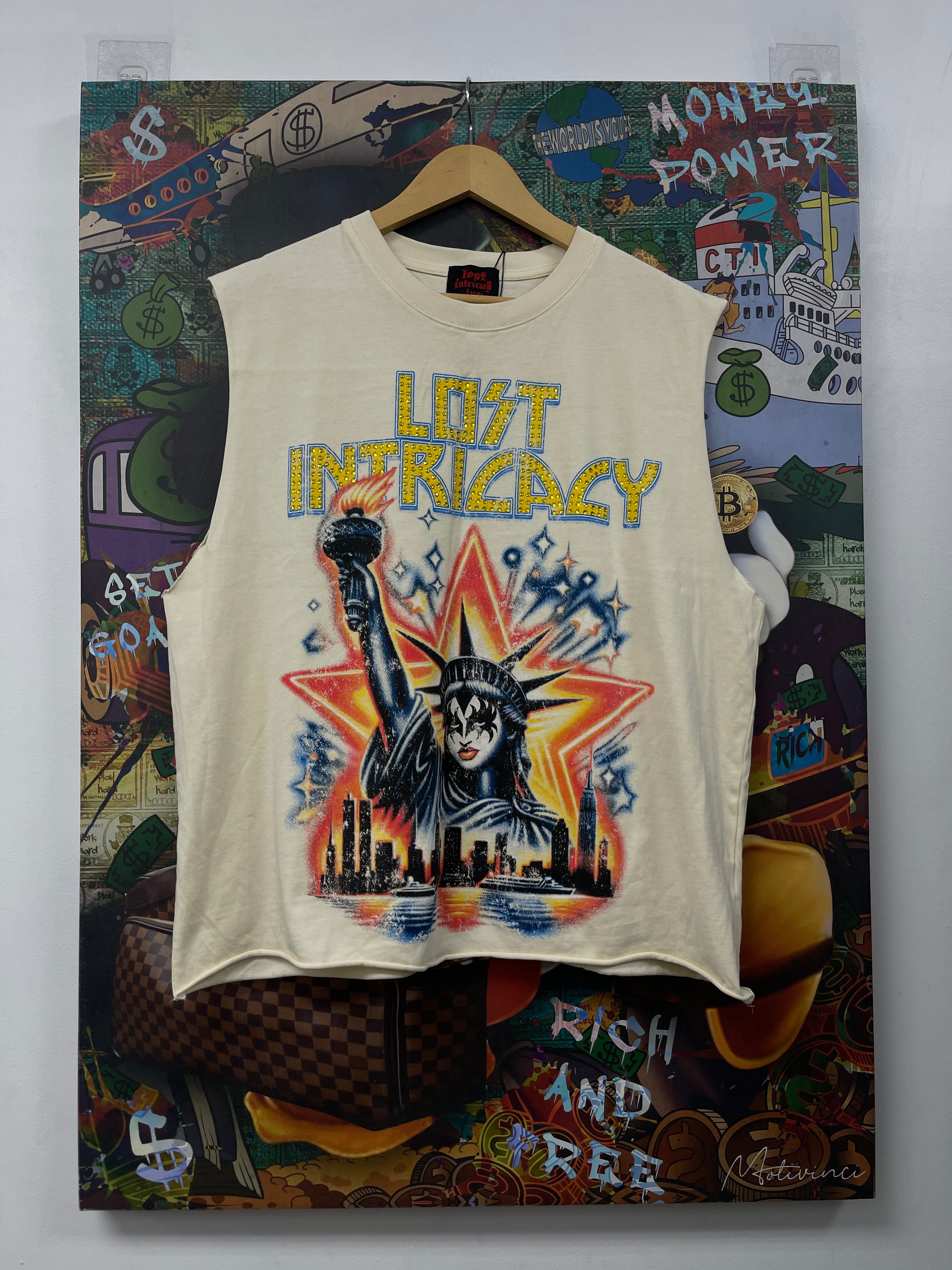 Lost Intricacy Cream Liberty Rhinestone Sleeveless Tee