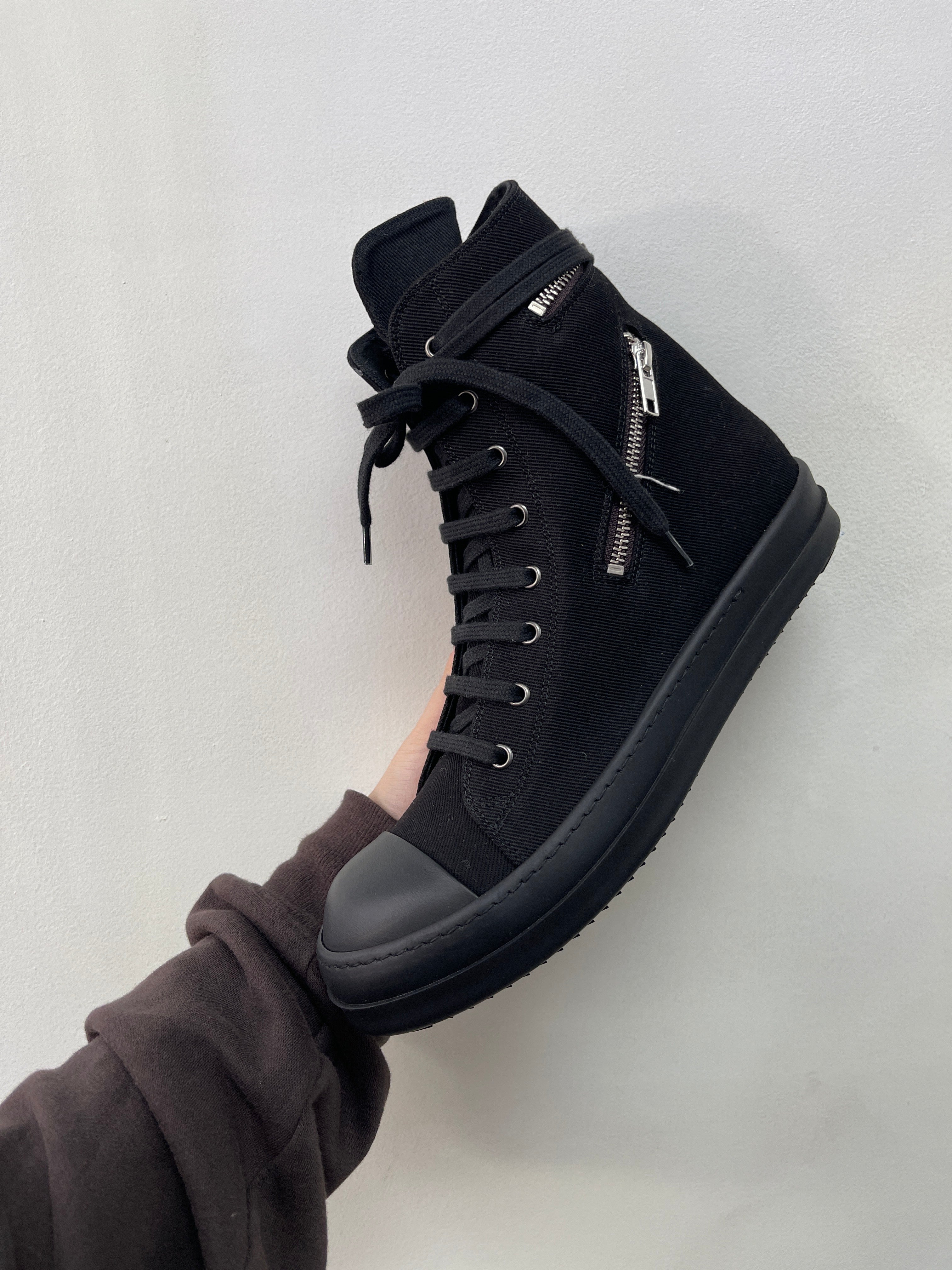 Rick Owens Triple Black Cargo Ramone High Sneakers